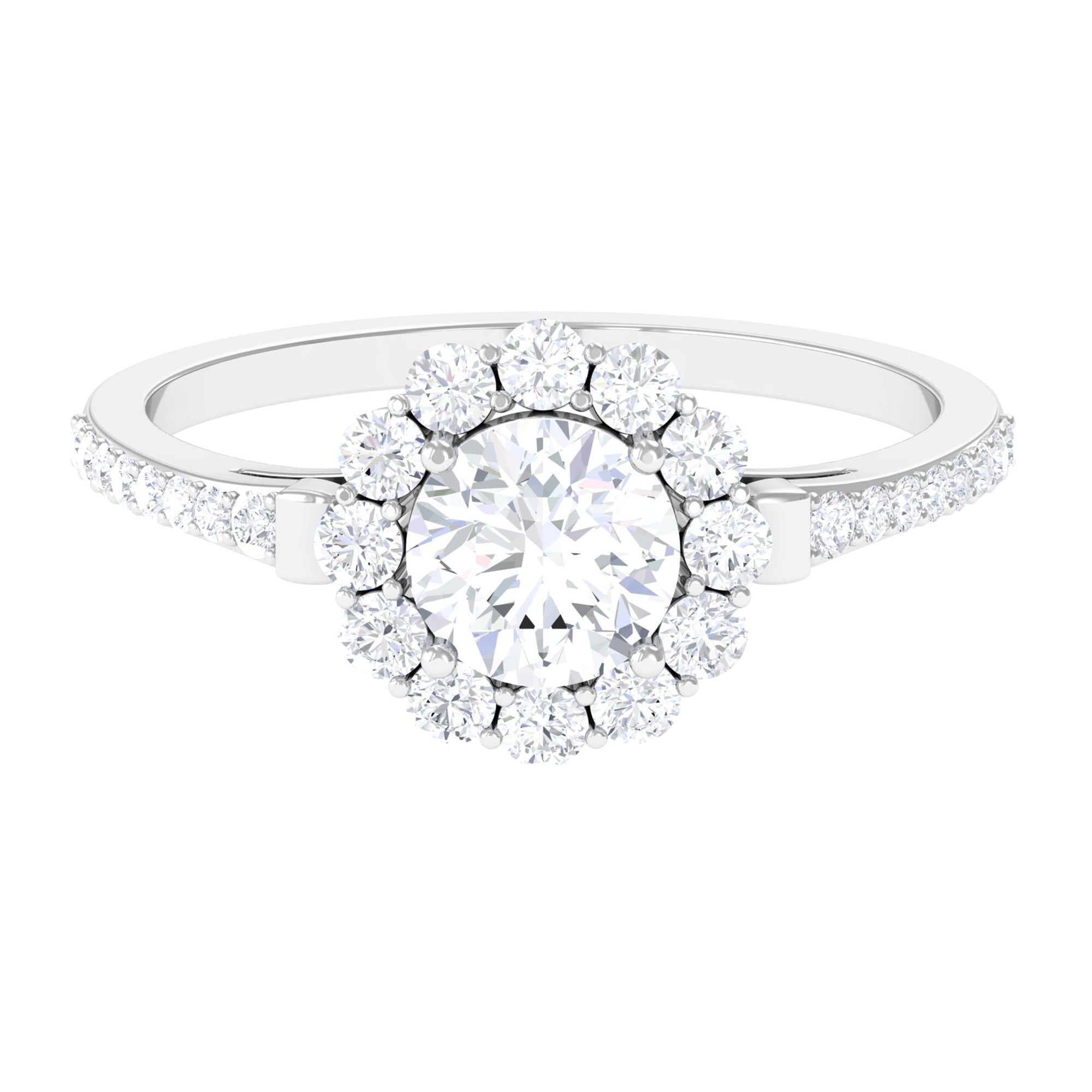 1.9 Carat Round Cubic Zirconia Halo Engagement Ring