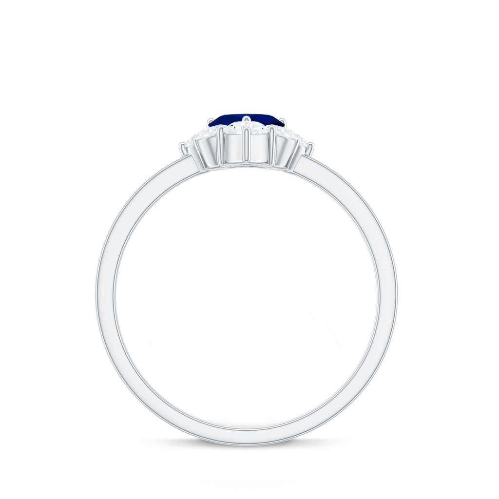 Real 0.6 Carat Heart Shape Blue Sapphire Promise Ring with Diamond