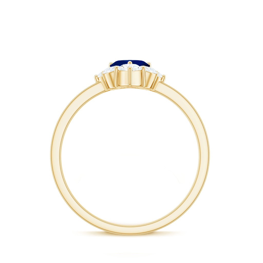 Real 0.6 Carat Heart Shape Blue Sapphire Promise Ring with Diamond