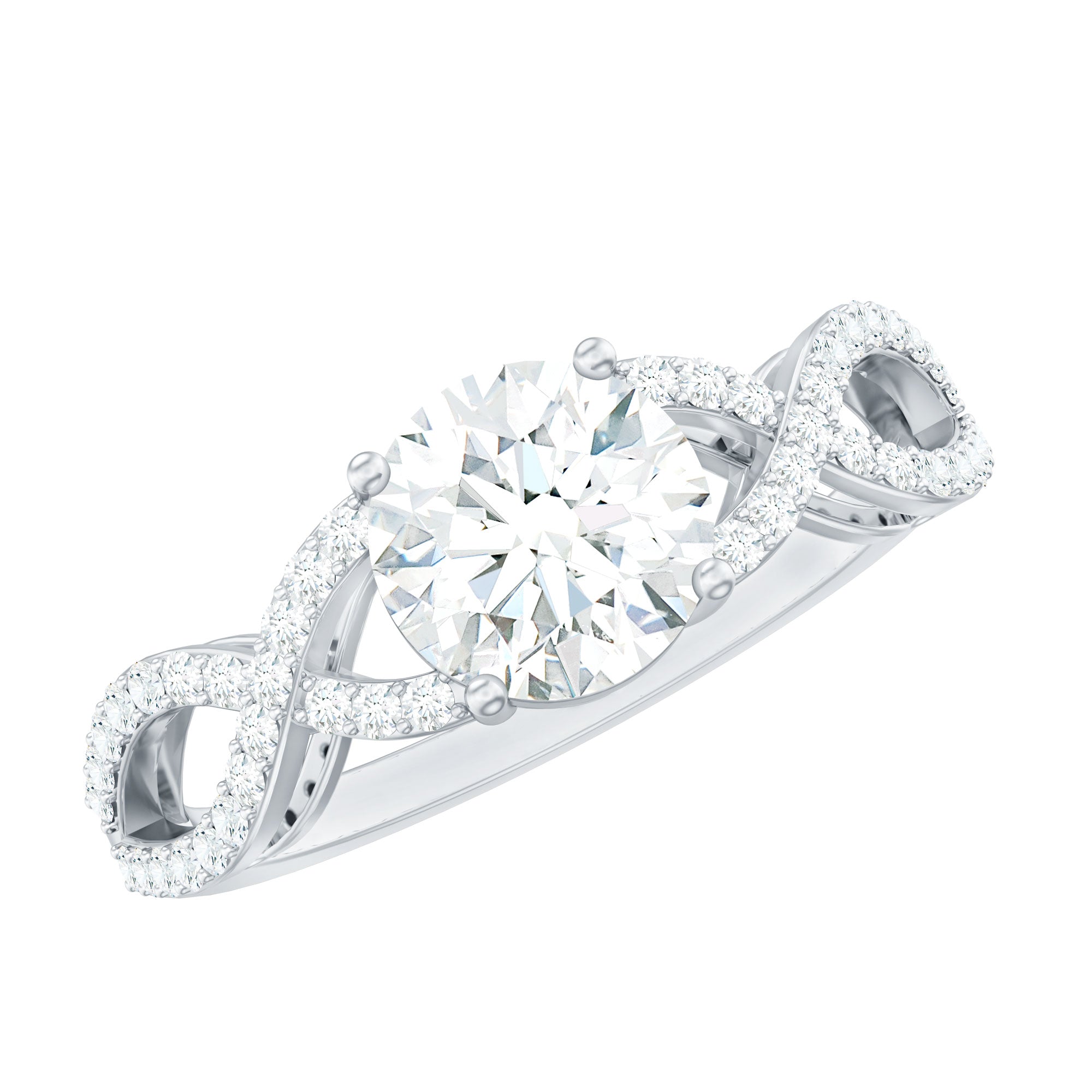 2 Carat Round Cut Solitaire Zircon Crossover Engagement Ring