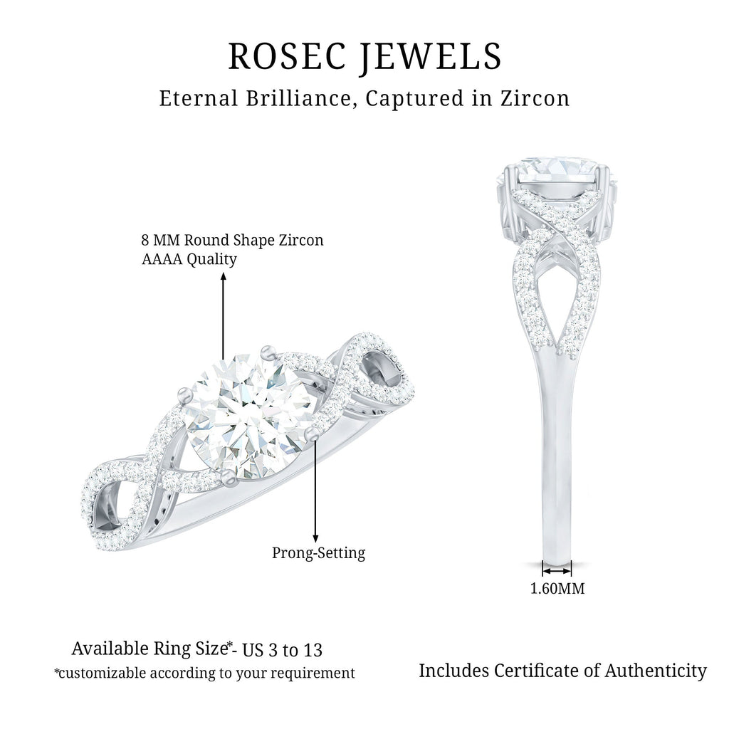 2 Carat Round Cut Solitaire Zircon Crossover Engagement Ring