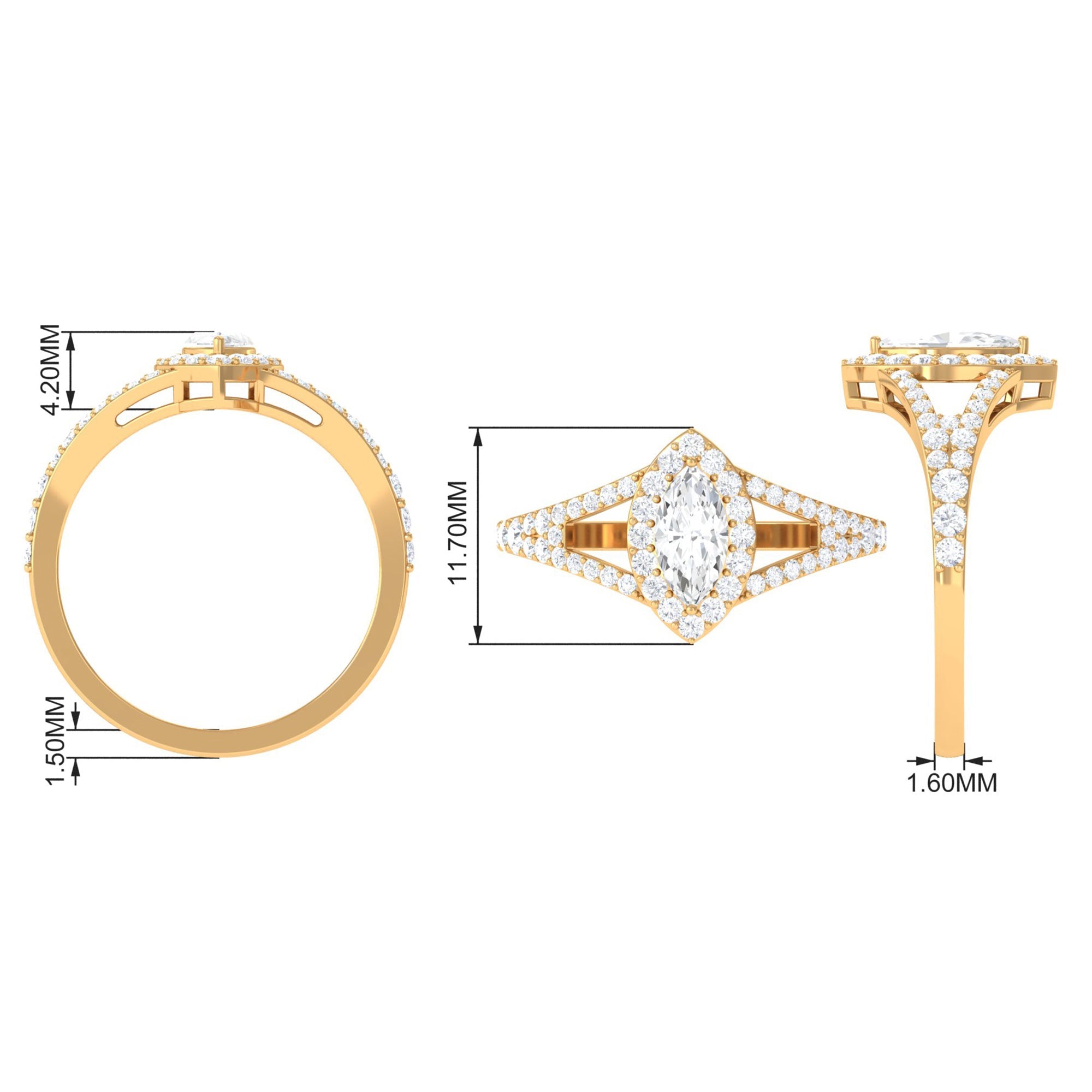 1.75 CT Split Shank Marquise Cut Zircon Engagement Ring