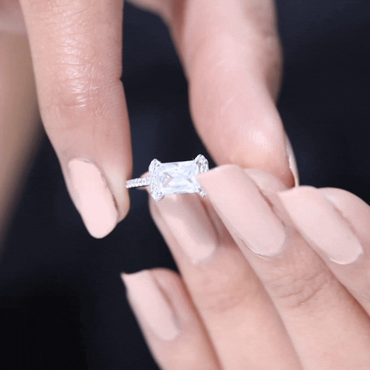 1.7 Carat Cubic Zirconia Emerald Cut East West Engagement Ring