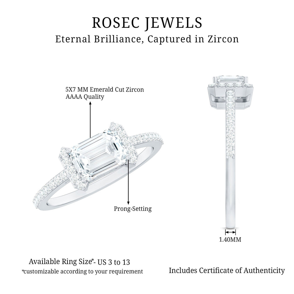 1.7 Carat Cubic Zirconia Emerald Cut East West Engagement Ring