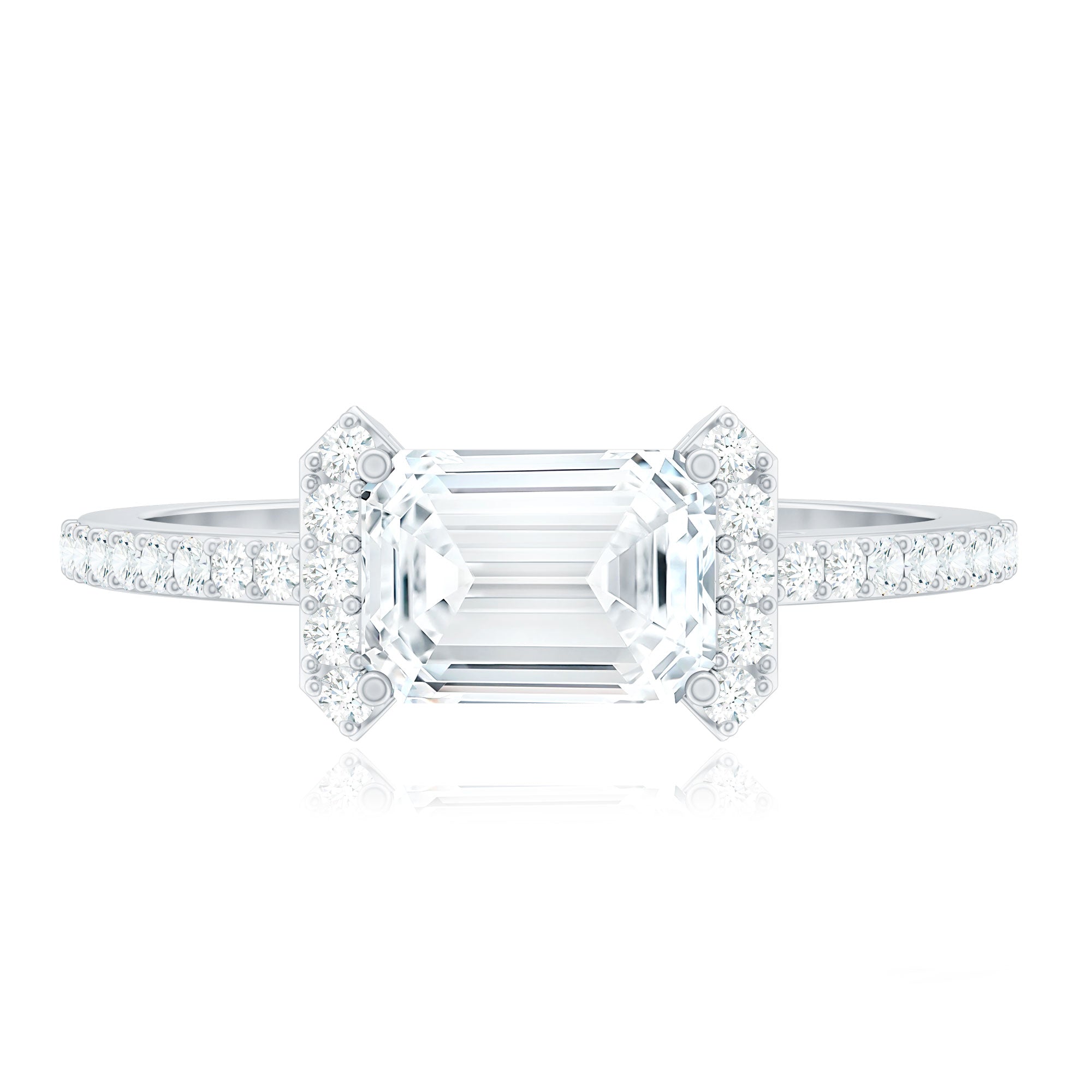1.7 Carat Cubic Zirconia Emerald Cut East West Engagement Ring