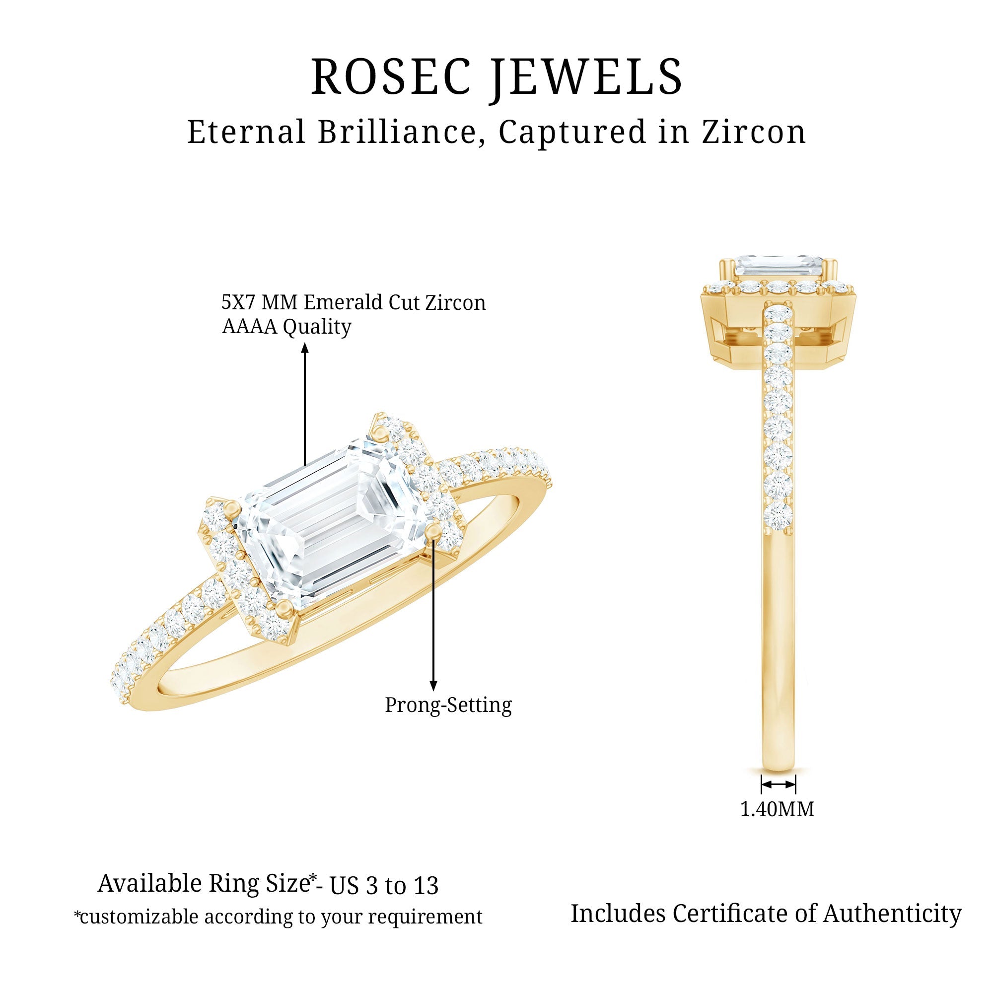 1.7 Carat Cubic Zirconia Emerald Cut East West Engagement Ring