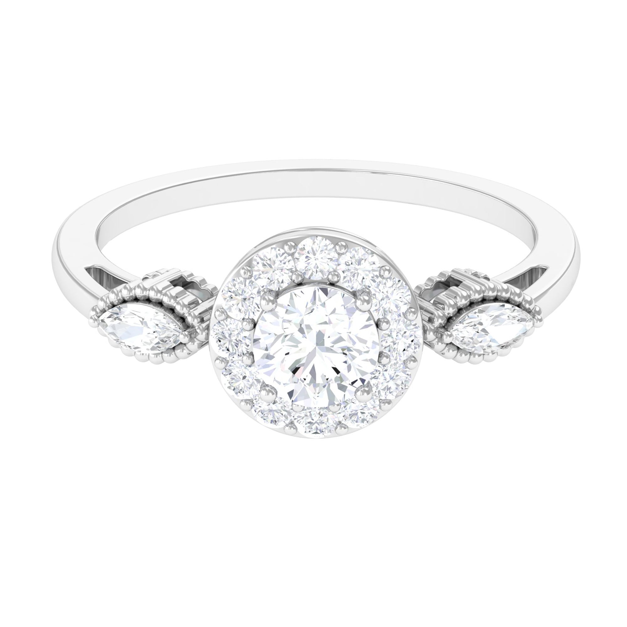 Classic Round Zircon Engagement Ring with Halo