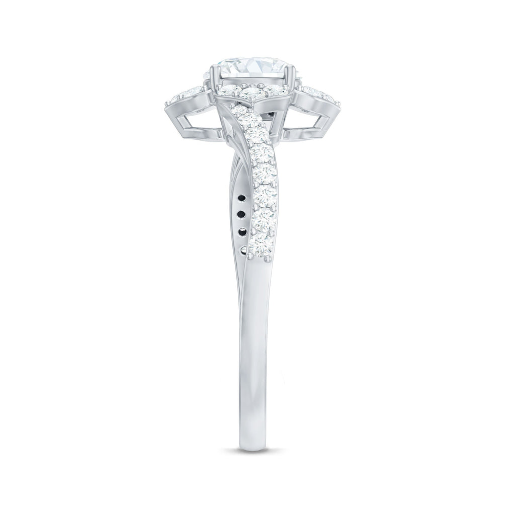 0.9 Carat Round Zircon Flower Engagement Ring in Bypass Shank