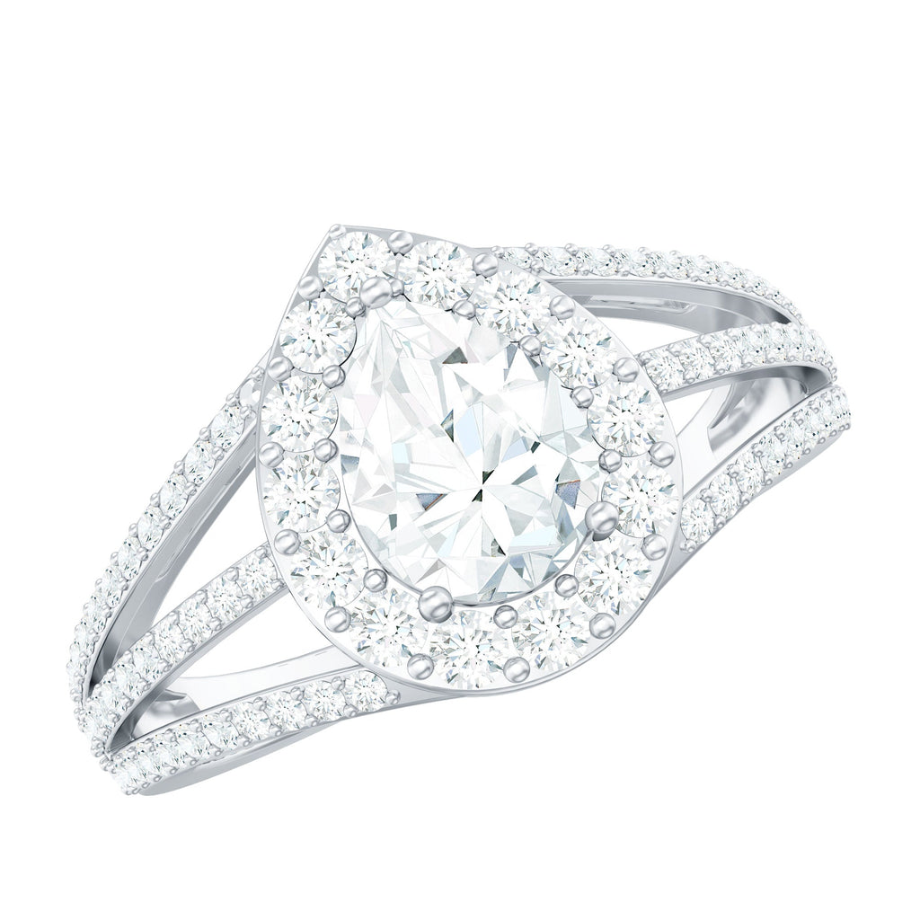 Pear Shaped Cubic Zirconia Split Shank Engagement Ring for Women
