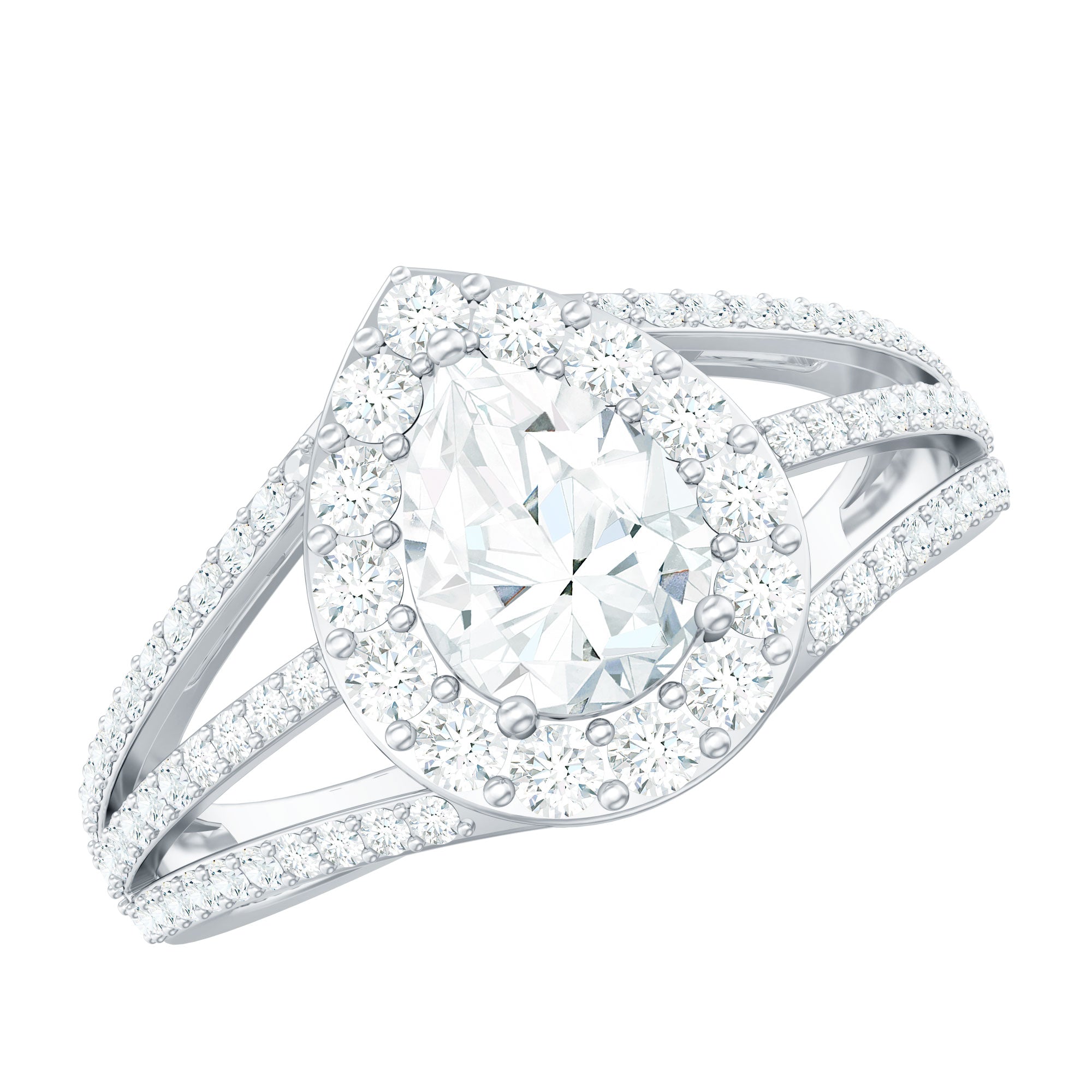 Pear Shaped Cubic Zirconia Split Shank Engagement Ring for Women
