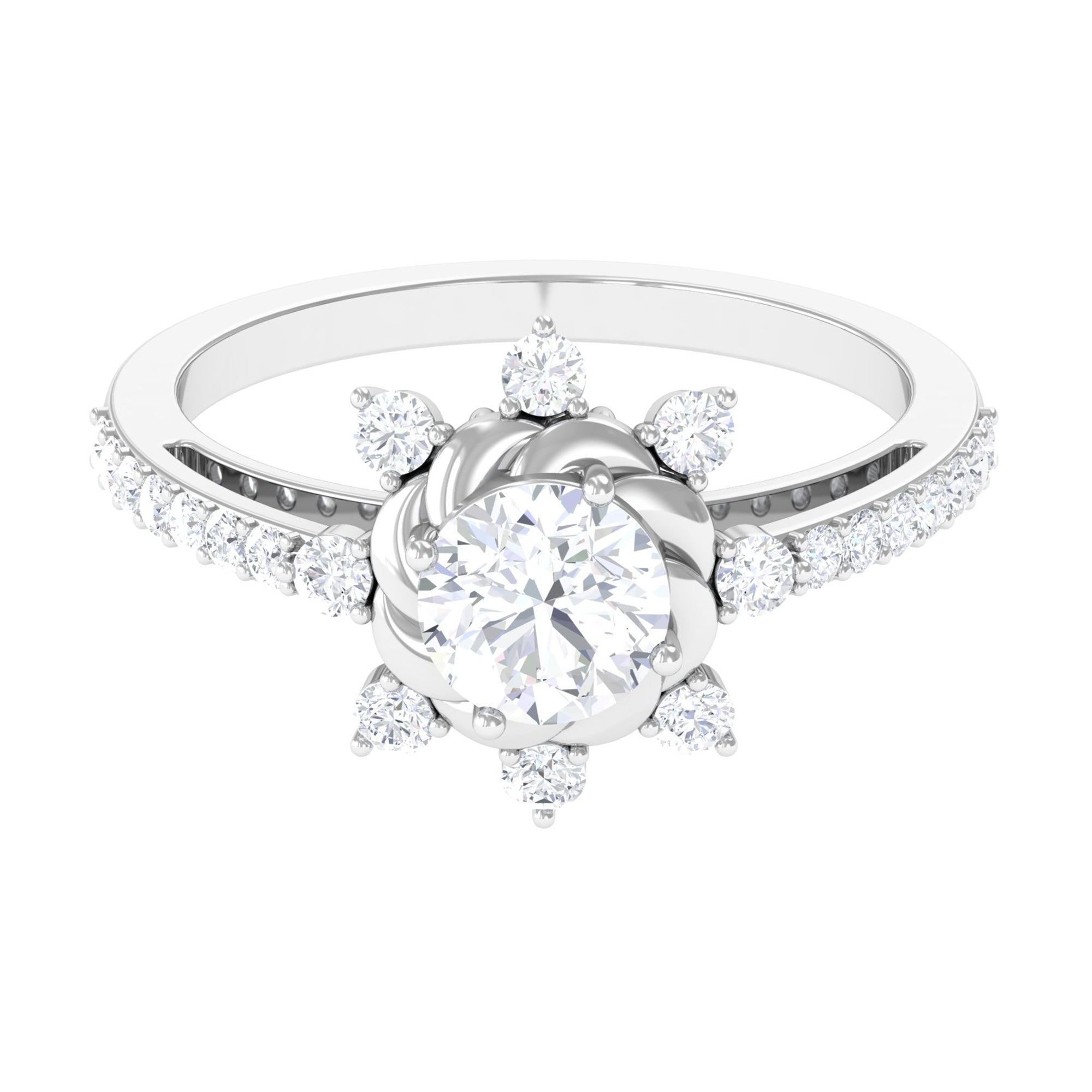 Round Cubic Zirconia Designer Engagement Ring
