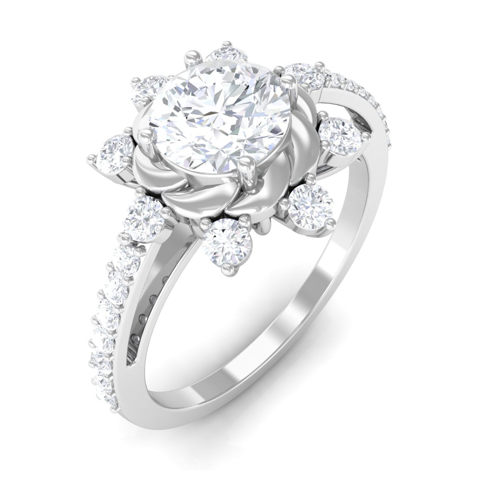 Round Cubic Zirconia Designer Engagement Ring
