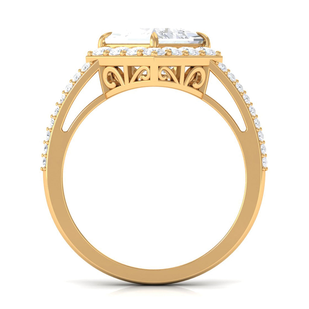 Classic Princess Cut Zircon Engagement Ring with Side Stones