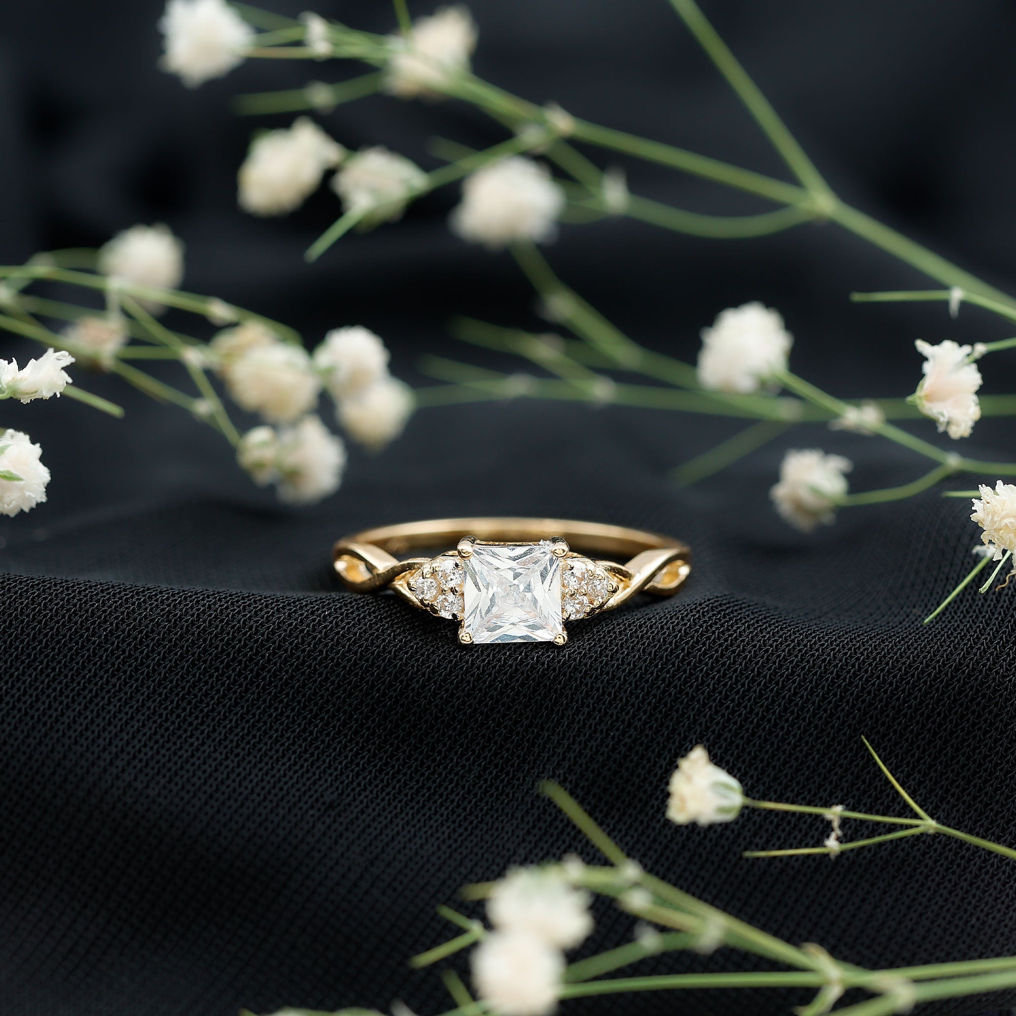 1.25 CT Princess Cut Cubic Zirconia Crossover Engagement Ring