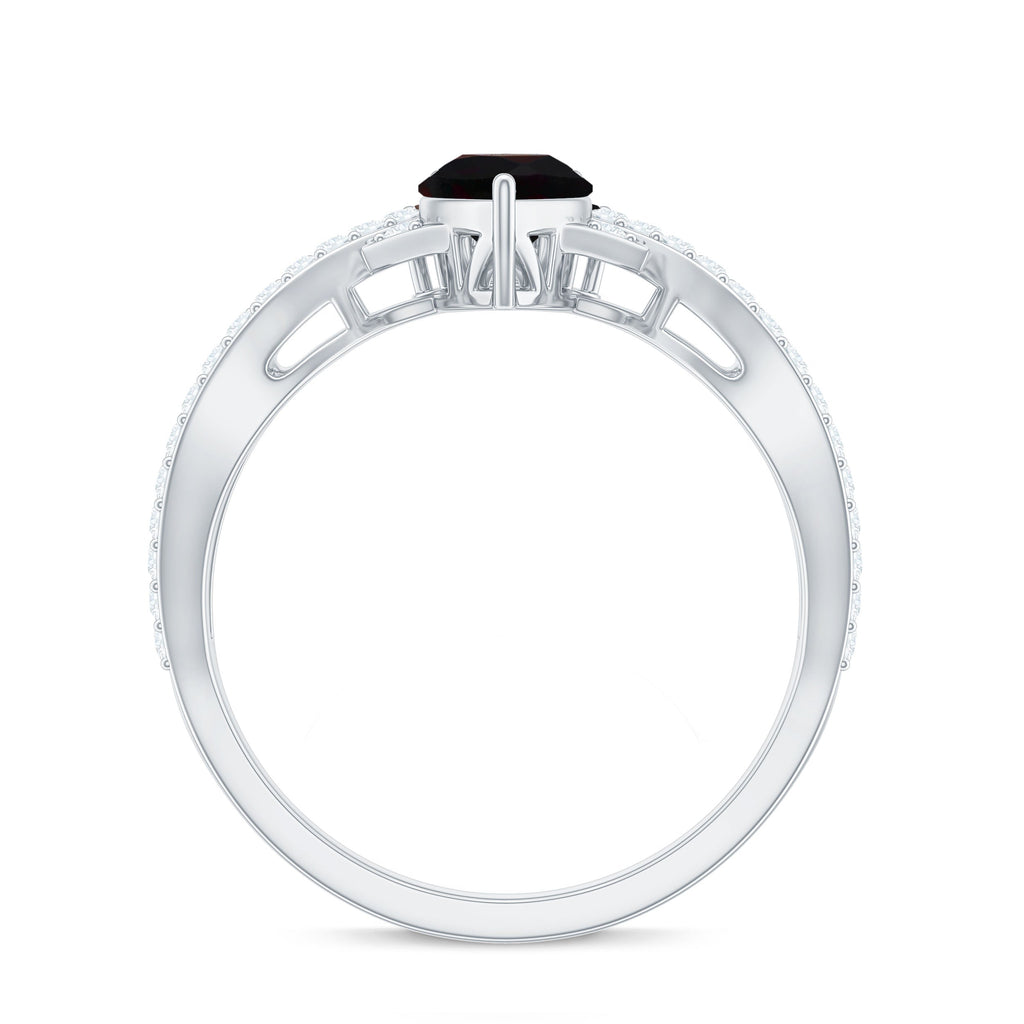 Designer Black Opal Teardrop Crossover Ring with Diamond