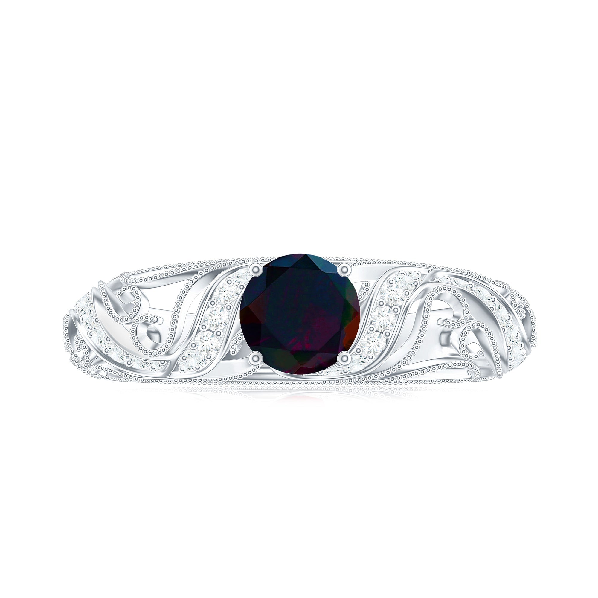 Natural Black Opal Vintage Inspired Engagement Ring