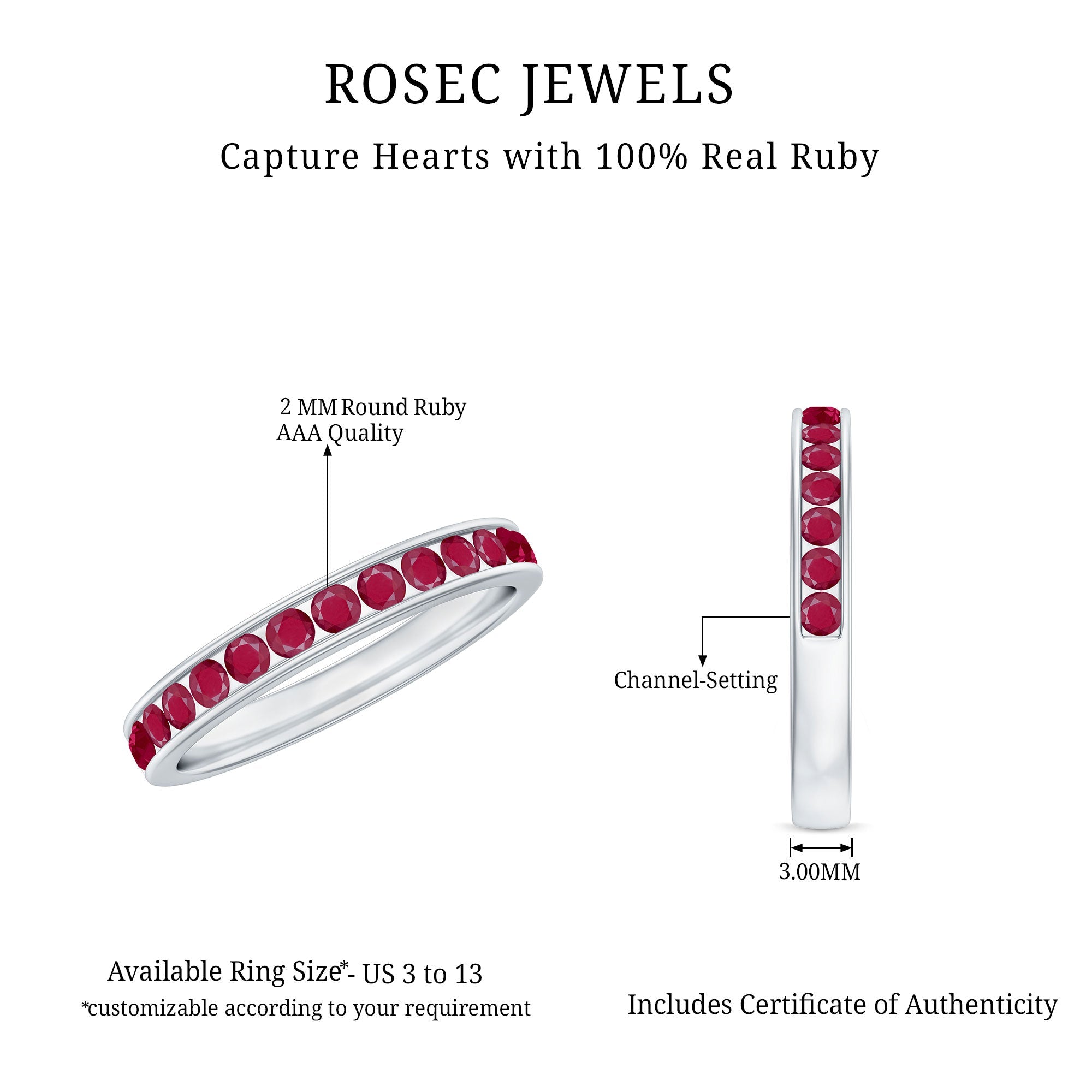 Natural Ruby Half Eternity Anniversary Ring in Channel Set