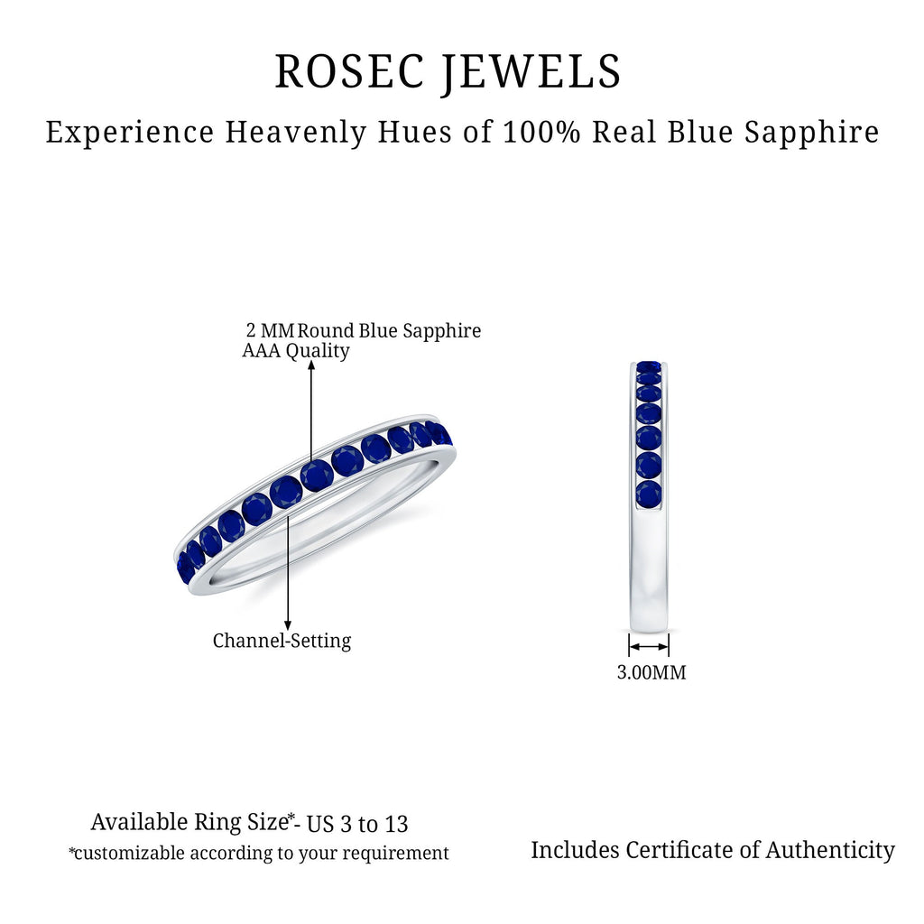 Natural Blue Sapphire Half Eternity Stackable Ring for Women