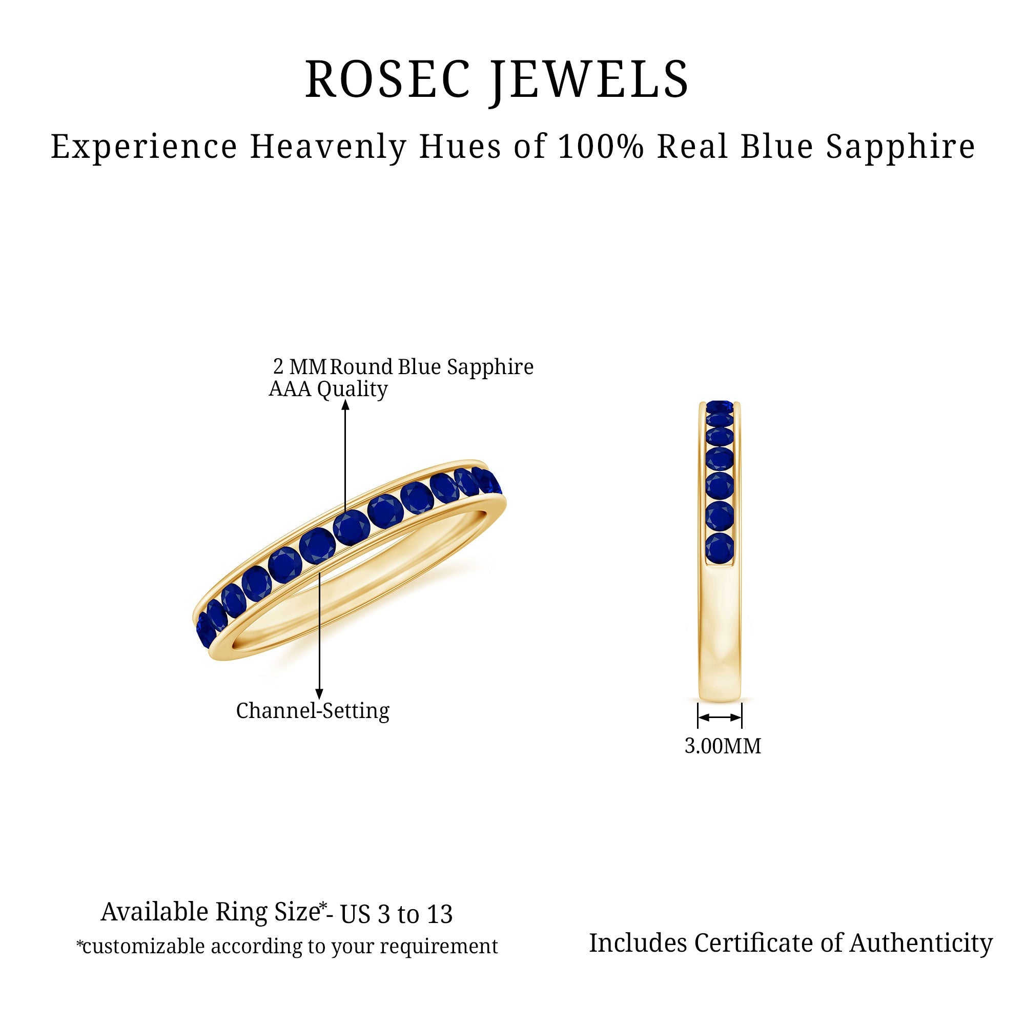 Natural Blue Sapphire Half Eternity Stackable Ring for Women