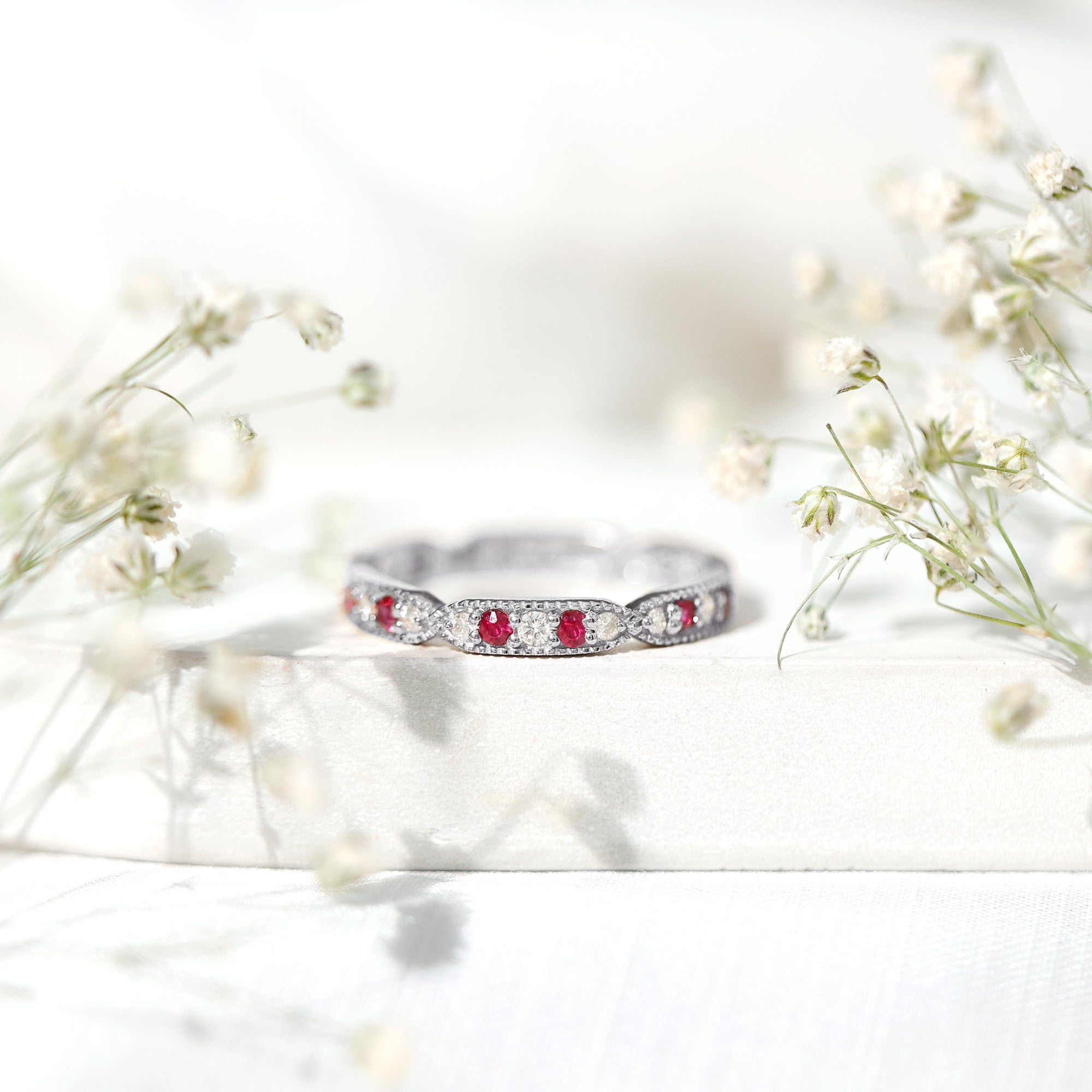 Real Ruby Diamond Eternity Ring for Anniversary