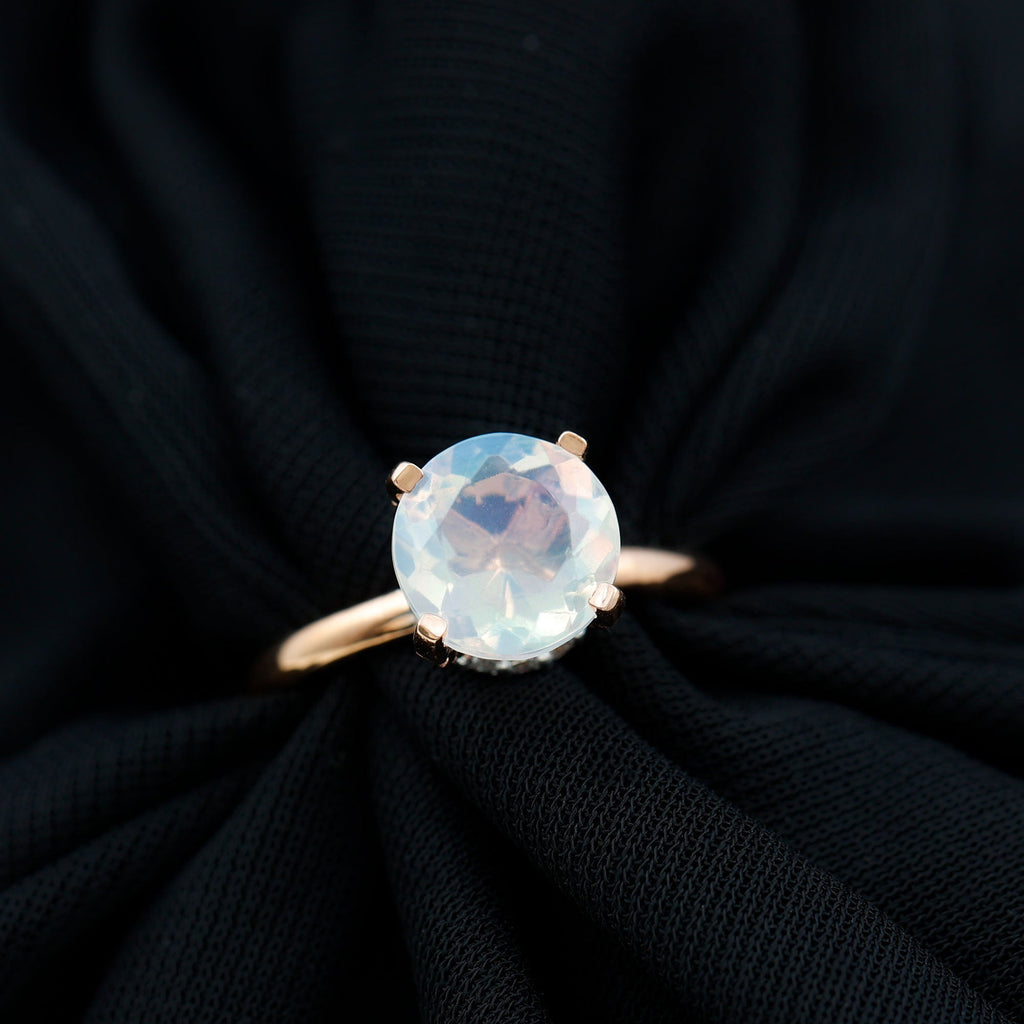 2 Carat Genuine Opalescent Hidden Halo Engagement Ring with Diamond