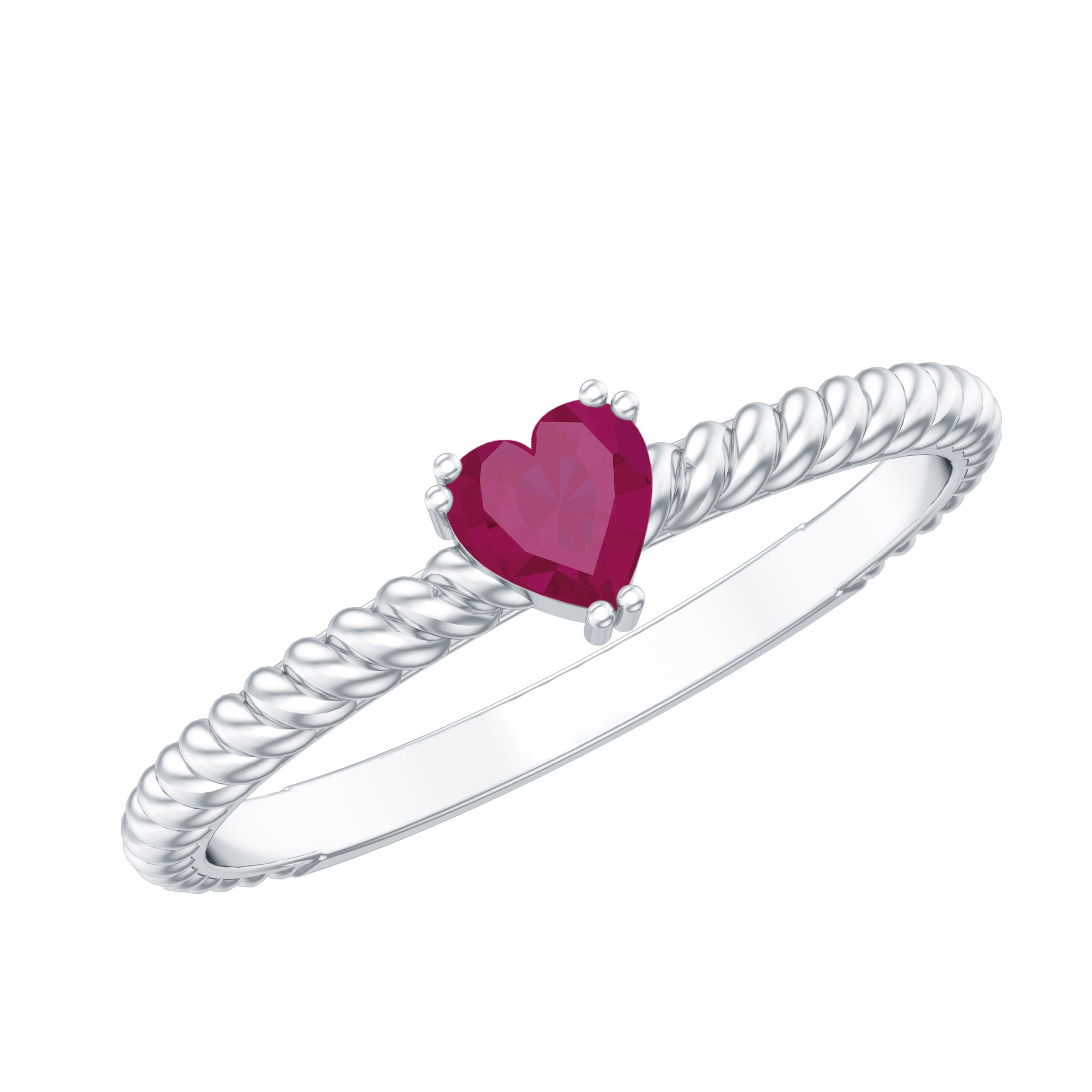 Real Half Carat Ruby Heart Promise Ring with Twisted Rope