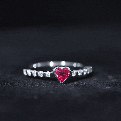 0.9 Carat Heart Shape Created Ruby Engagement Ring with Diamond