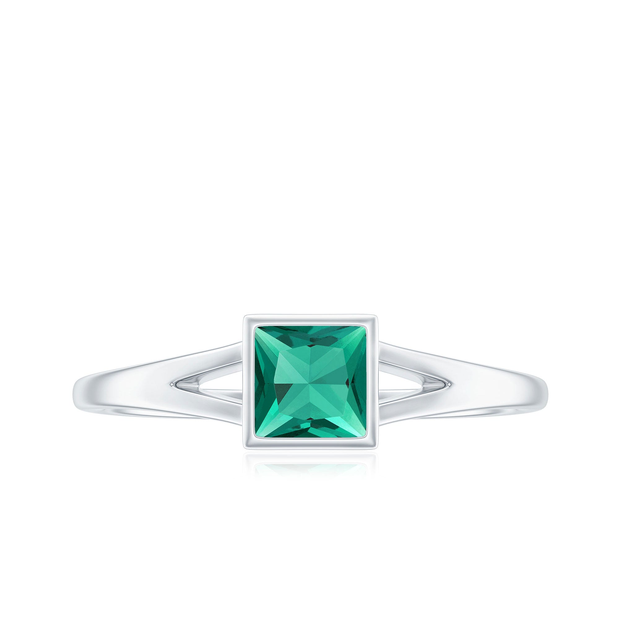 5mm Princess Cut Lab Grown Emerald Solitaire Ring with Split Shank