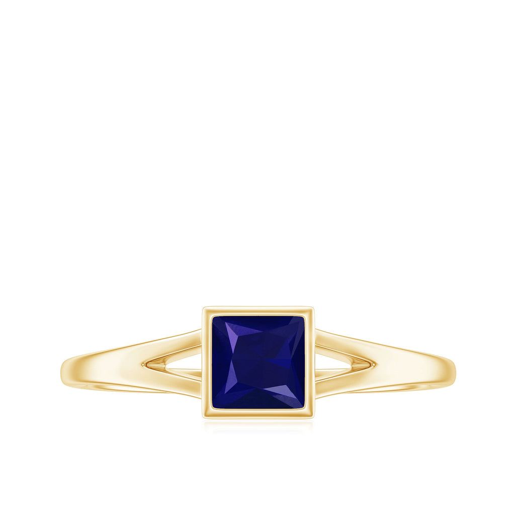 Princess Cut 4MM Blue Sapphire Solitaire Promise Ring in Split Shank