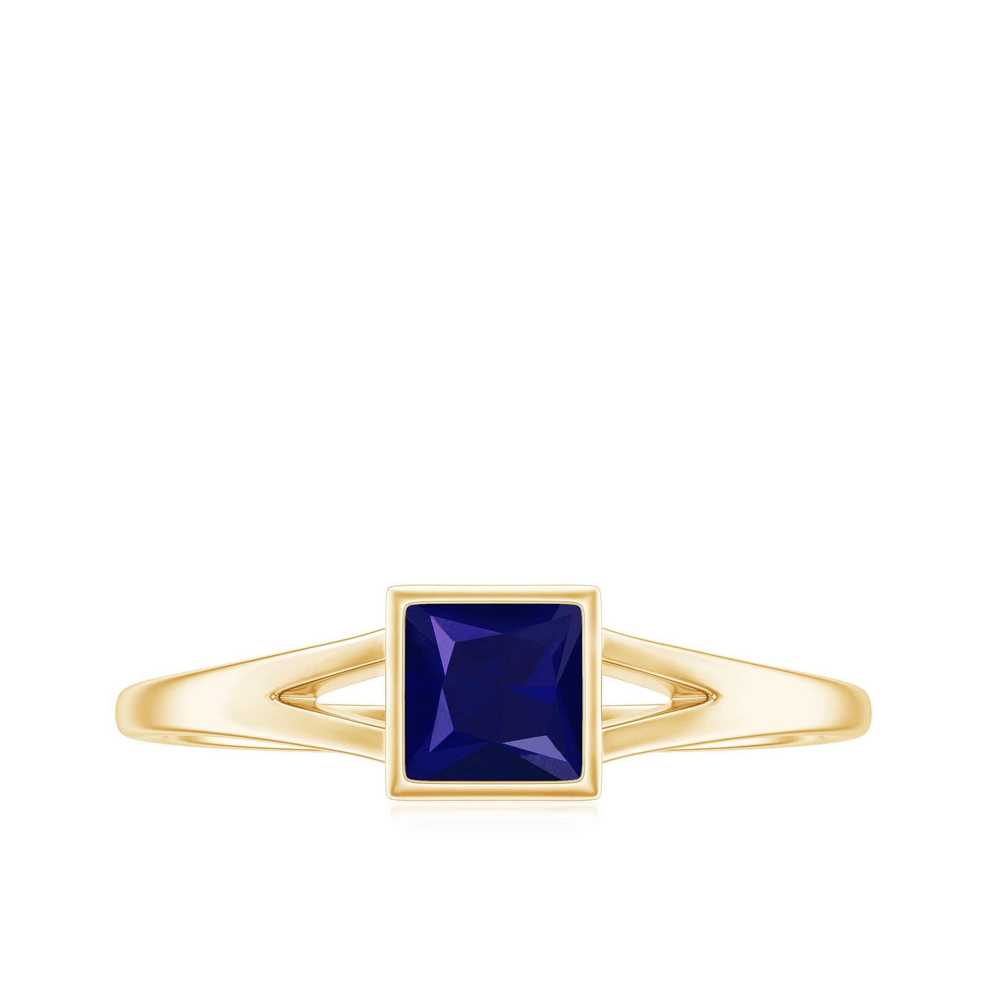 Princess Cut 4MM Blue Sapphire Solitaire Promise Ring in Split Shank