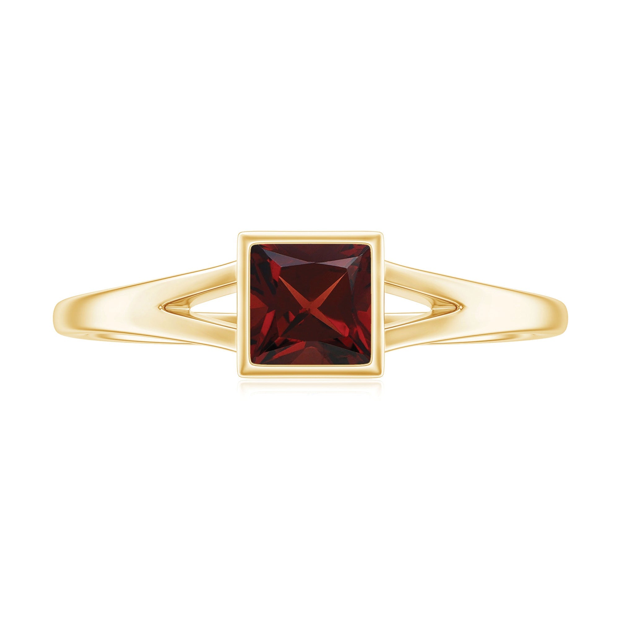 Genuine Garnet Princess Cut Engagement Ring with Split Shank