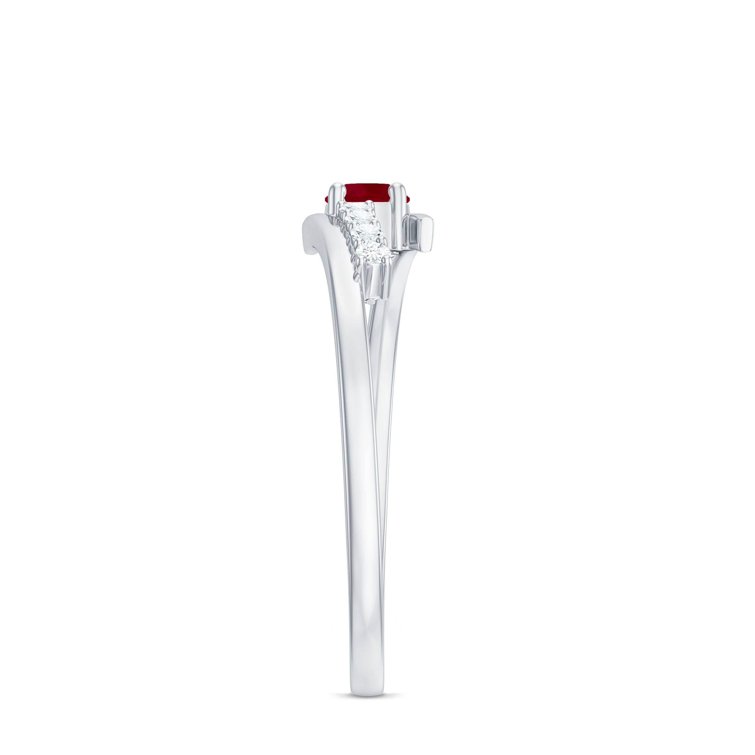 Natural Ruby Promise Ring with Diamond Bypass Shank