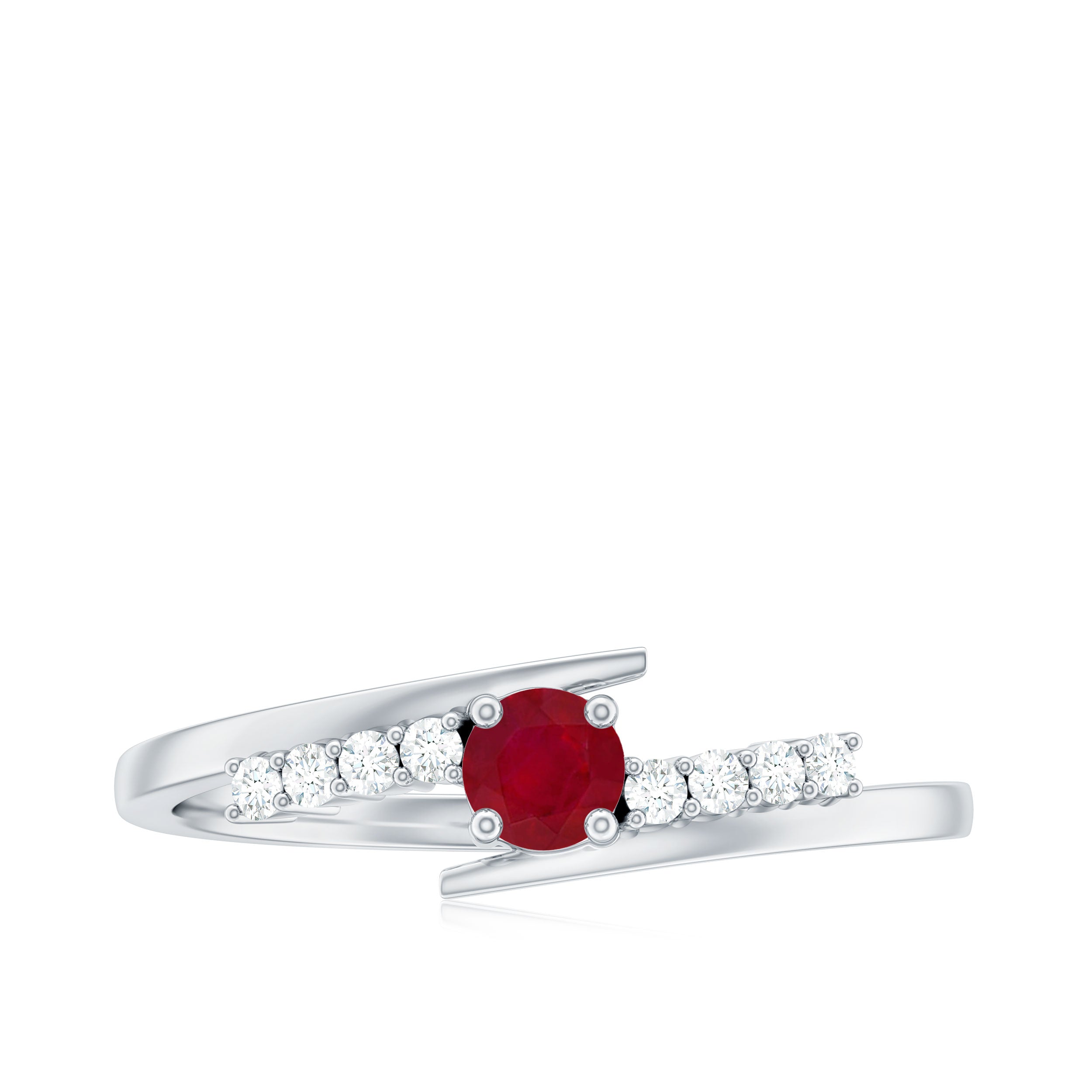 Natural Ruby Promise Ring with Diamond Bypass Shank