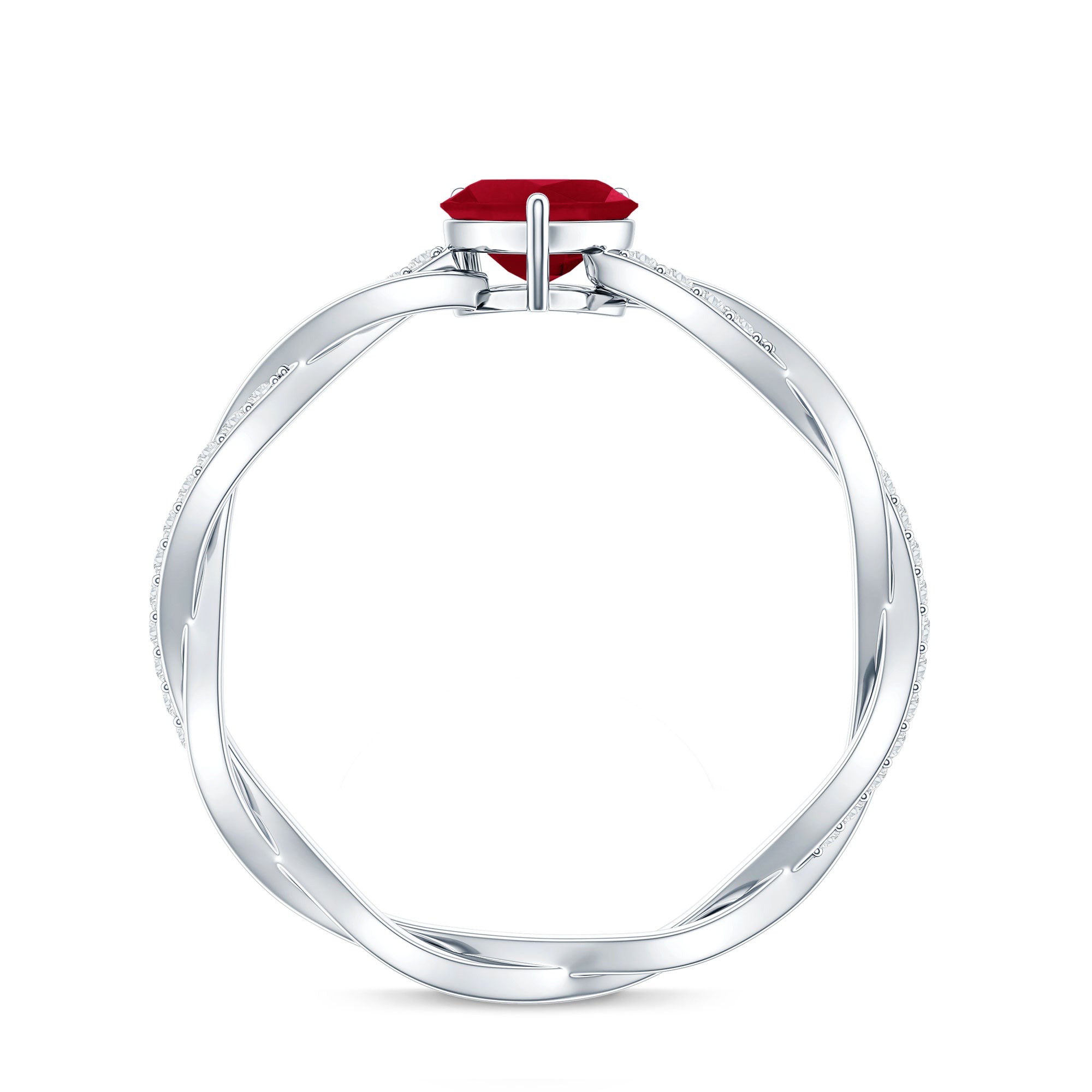 Natural 0.6 Carat Ruby Heart Engagement Ring with Diamond Braided Shank