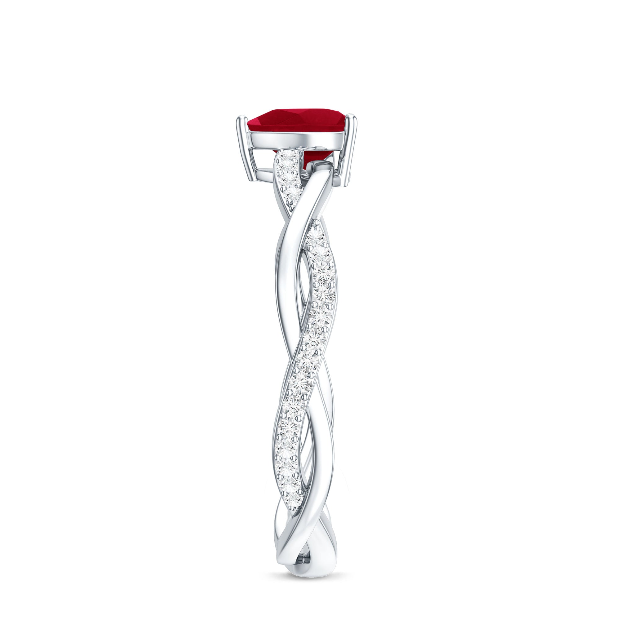 Natural 0.6 Carat Ruby Heart Engagement Ring with Diamond Braided Shank