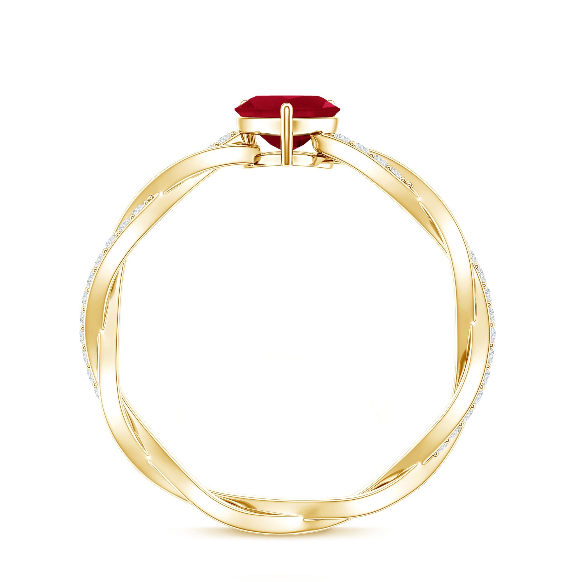 Natural 0.6 Carat Ruby Heart Engagement Ring with Diamond Braided Shank