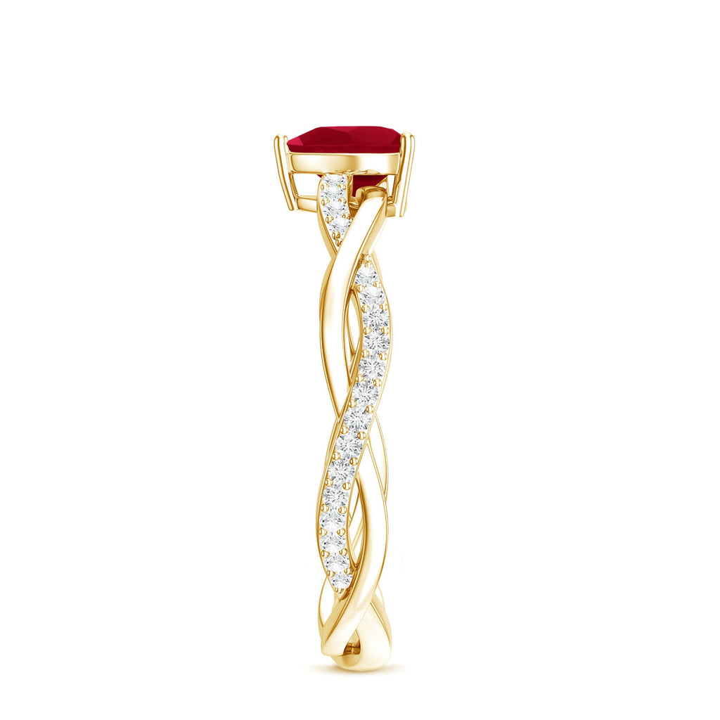 Natural 0.6 Carat Ruby Heart Engagement Ring with Diamond Braided Shank