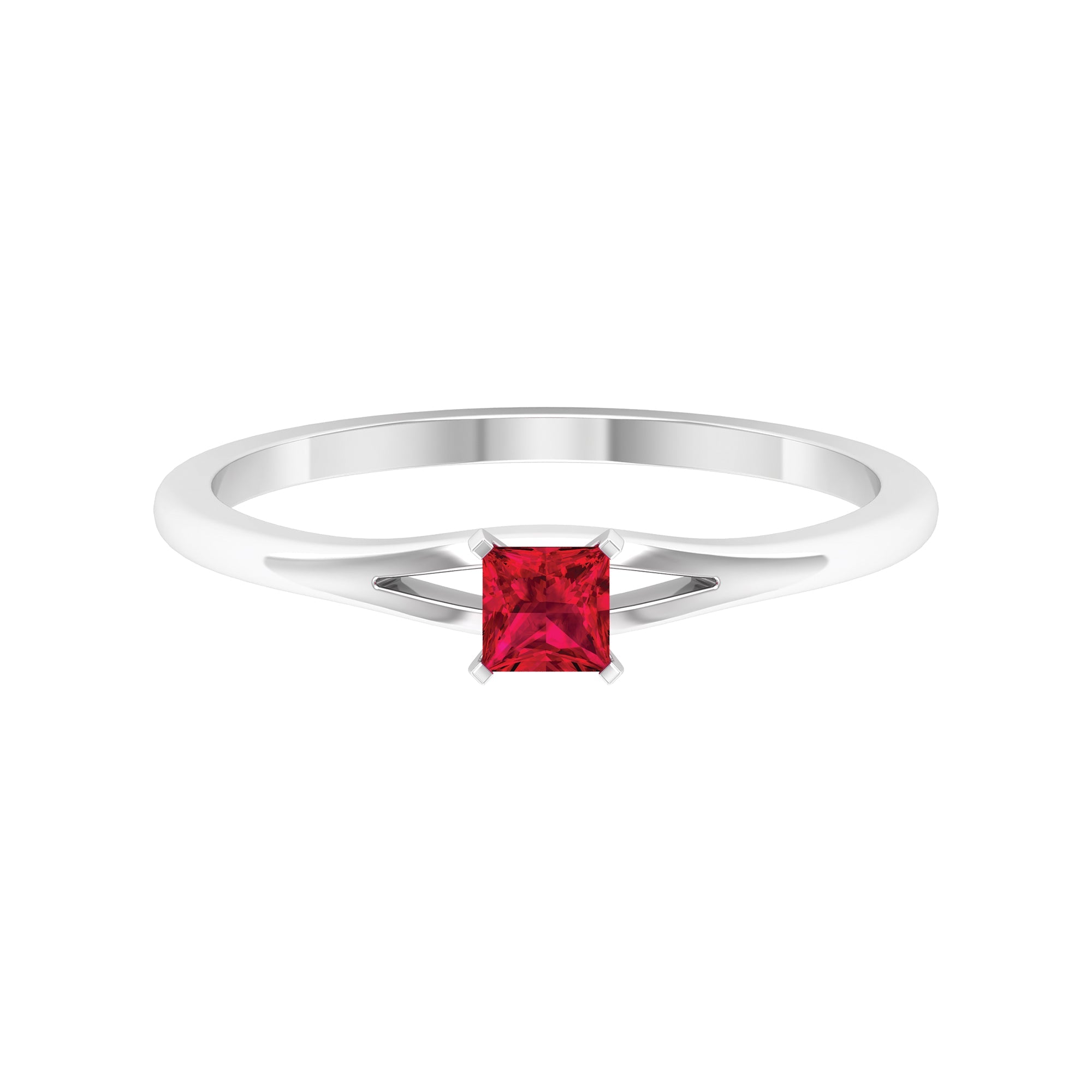 Natural Half Carat Princess Cut Ruby Promise Ring with Split Shank