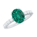 3 Carat Oval Cut Lab Created Emerald Solitaire Engagement Ring with Diamond