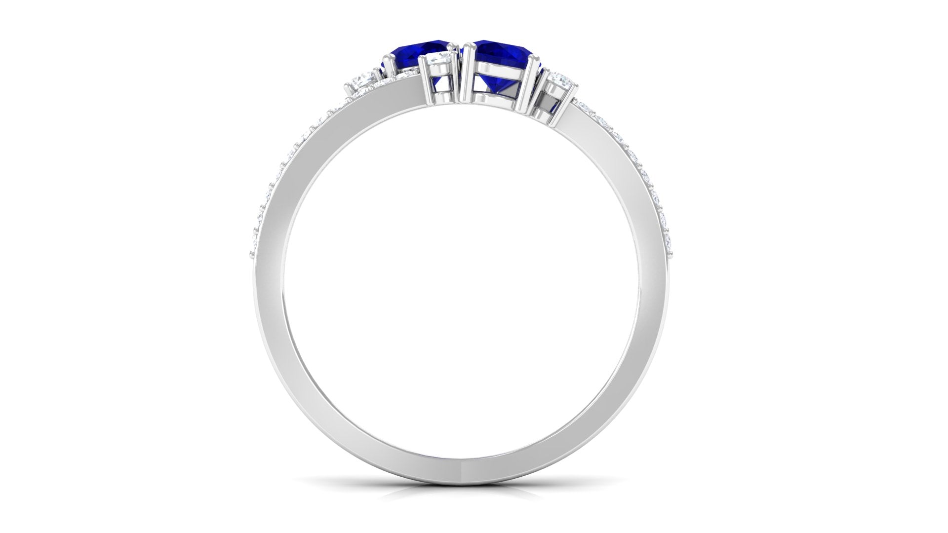 Real Blue Sapphire Two Stone Anniversary Ring with Diamond