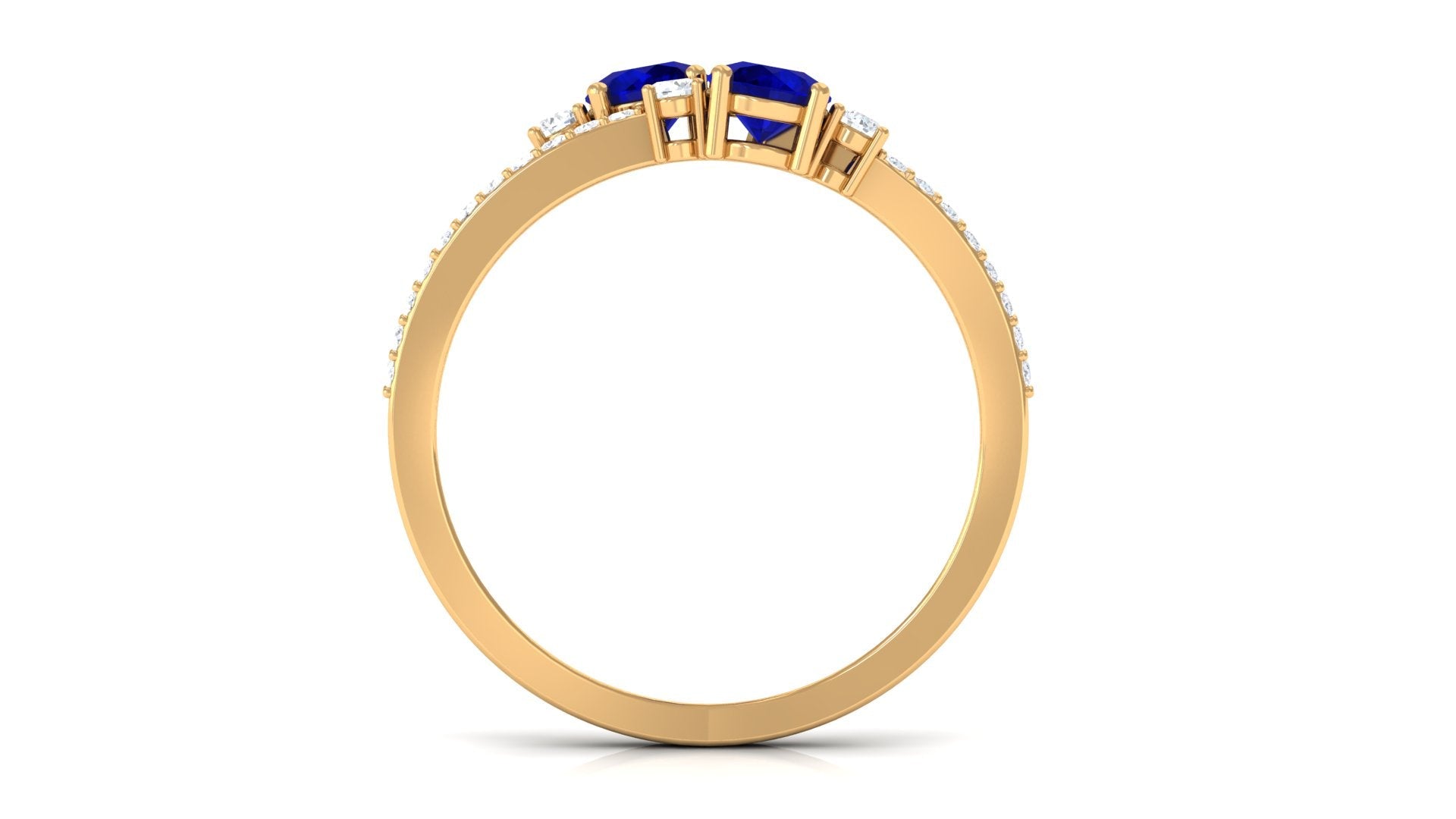 Real Blue Sapphire Two Stone Anniversary Ring with Diamond