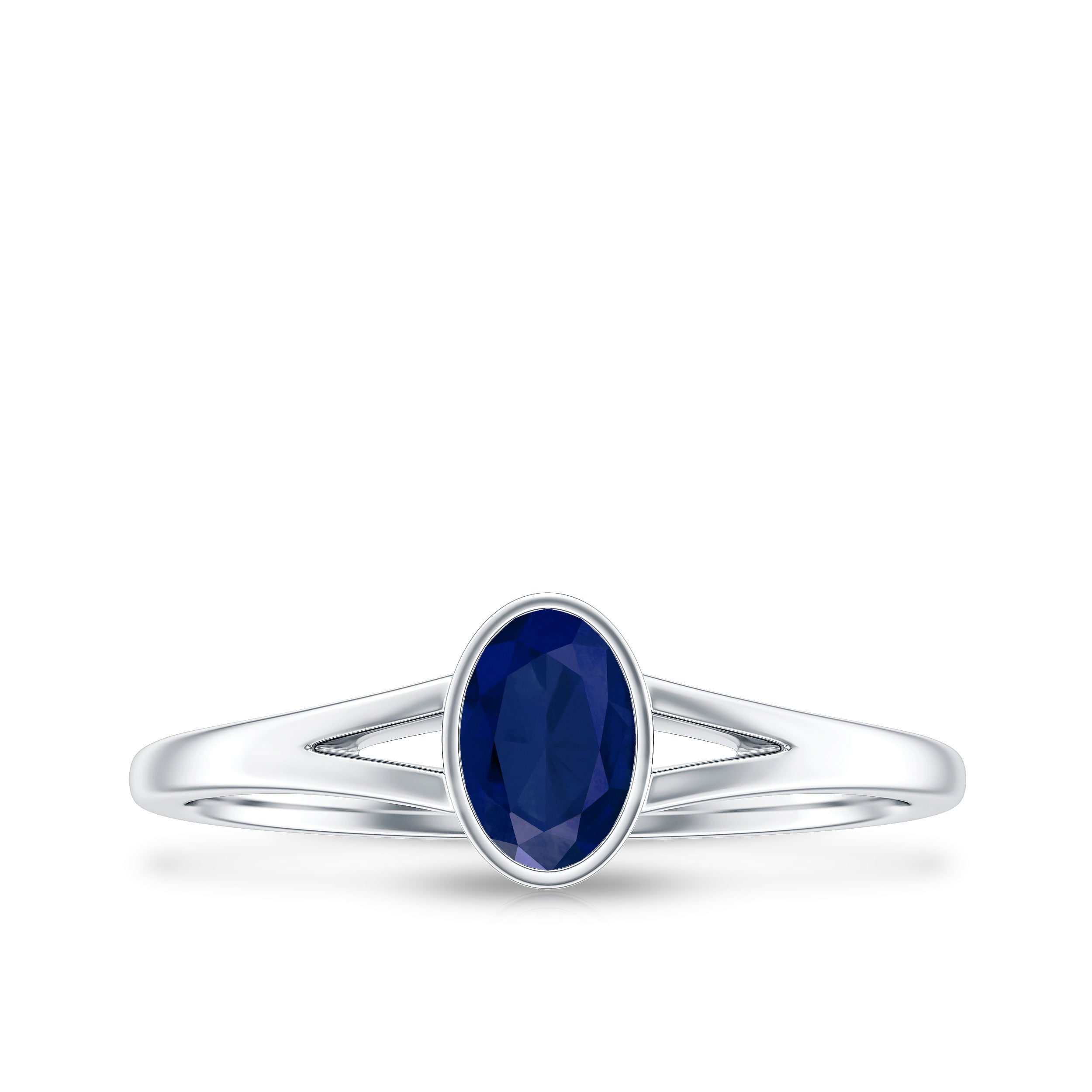 Natural 0.6 Carat Oval Shape Blue Sapphire Promise Ring with Split Shank