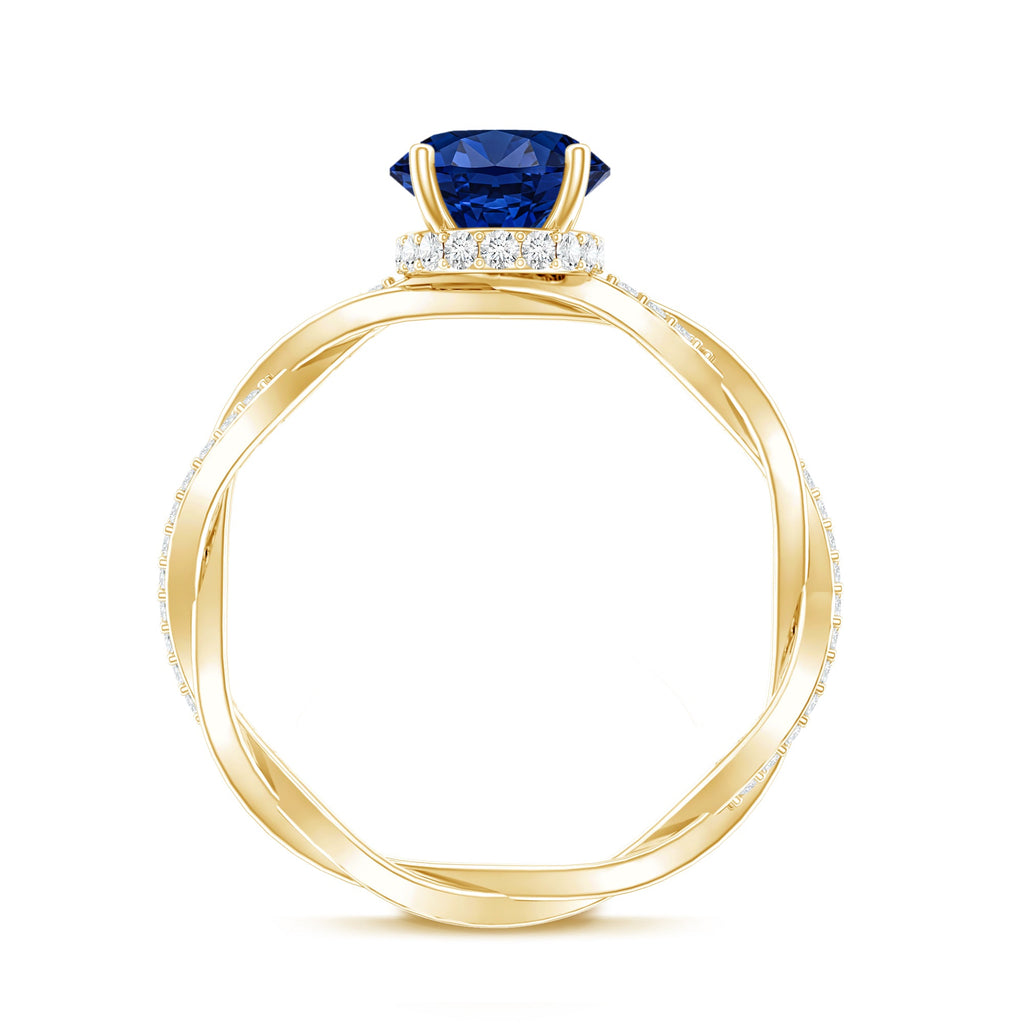 Certified 4 Carat Lab Grown Blue Sapphire Oval Engagement Ring with Diamond Braided Shank