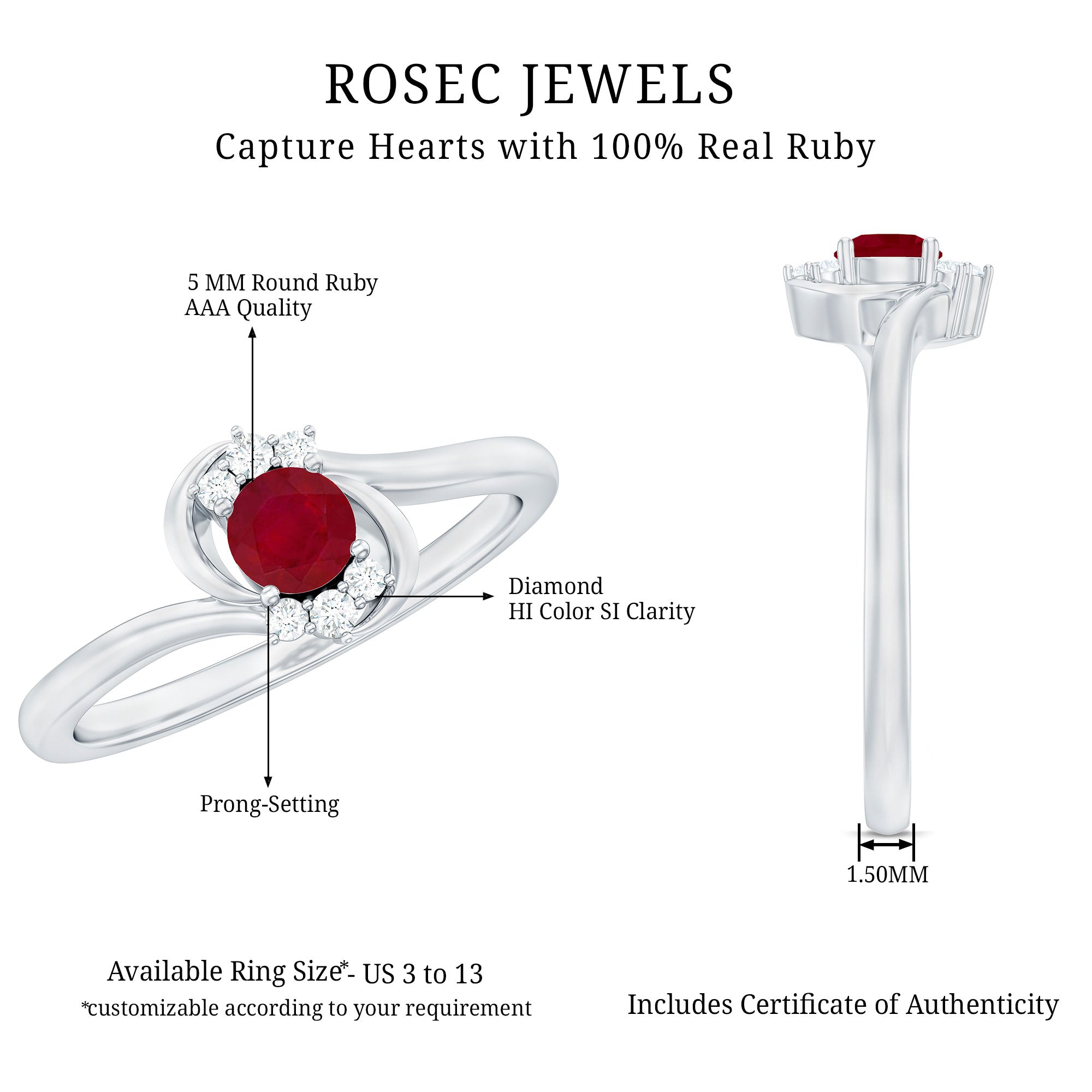 Genuine Ruby and Diamond Bypass Promise Ring