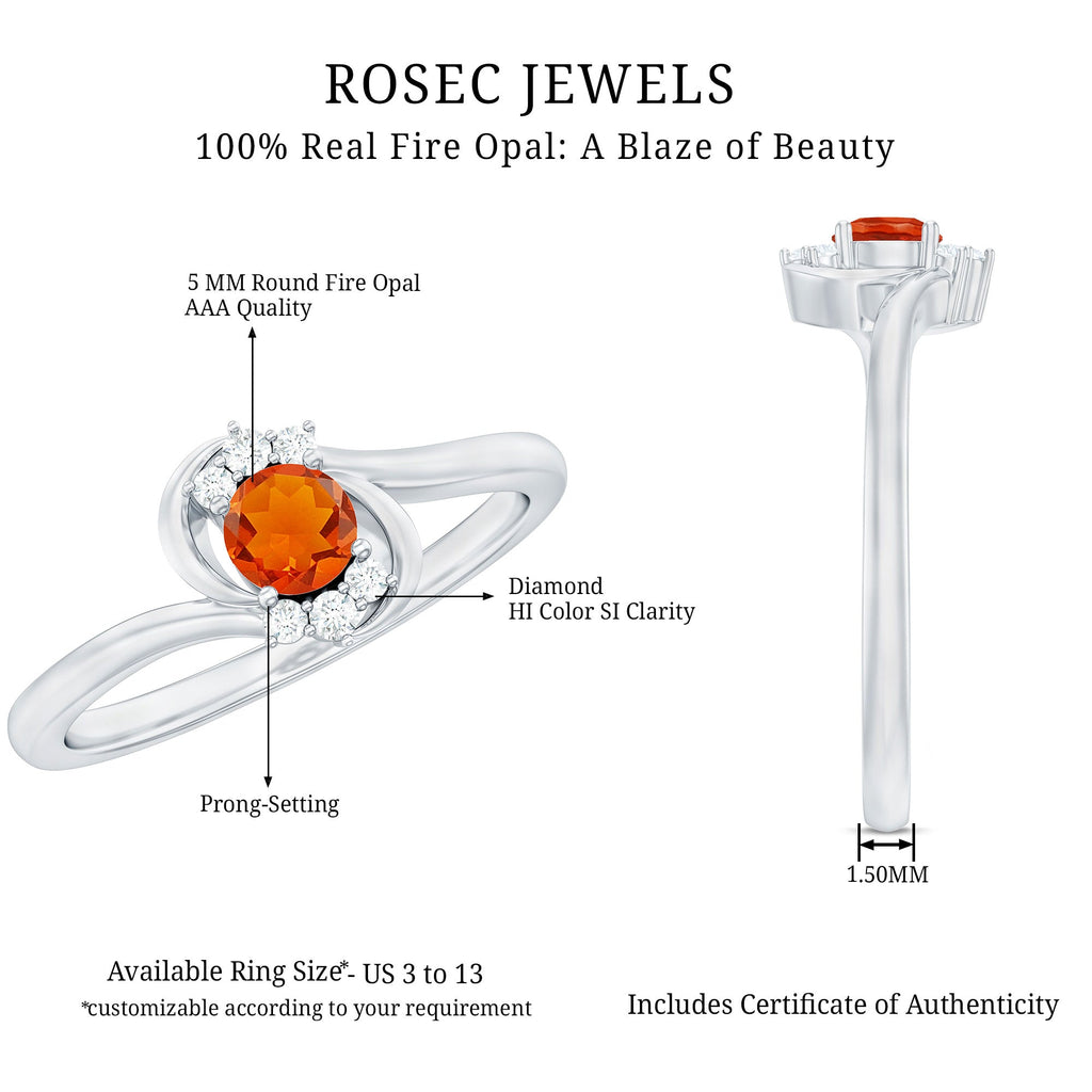 1/4 Ct Fire Opal and Diamond Bypass Promise Ring