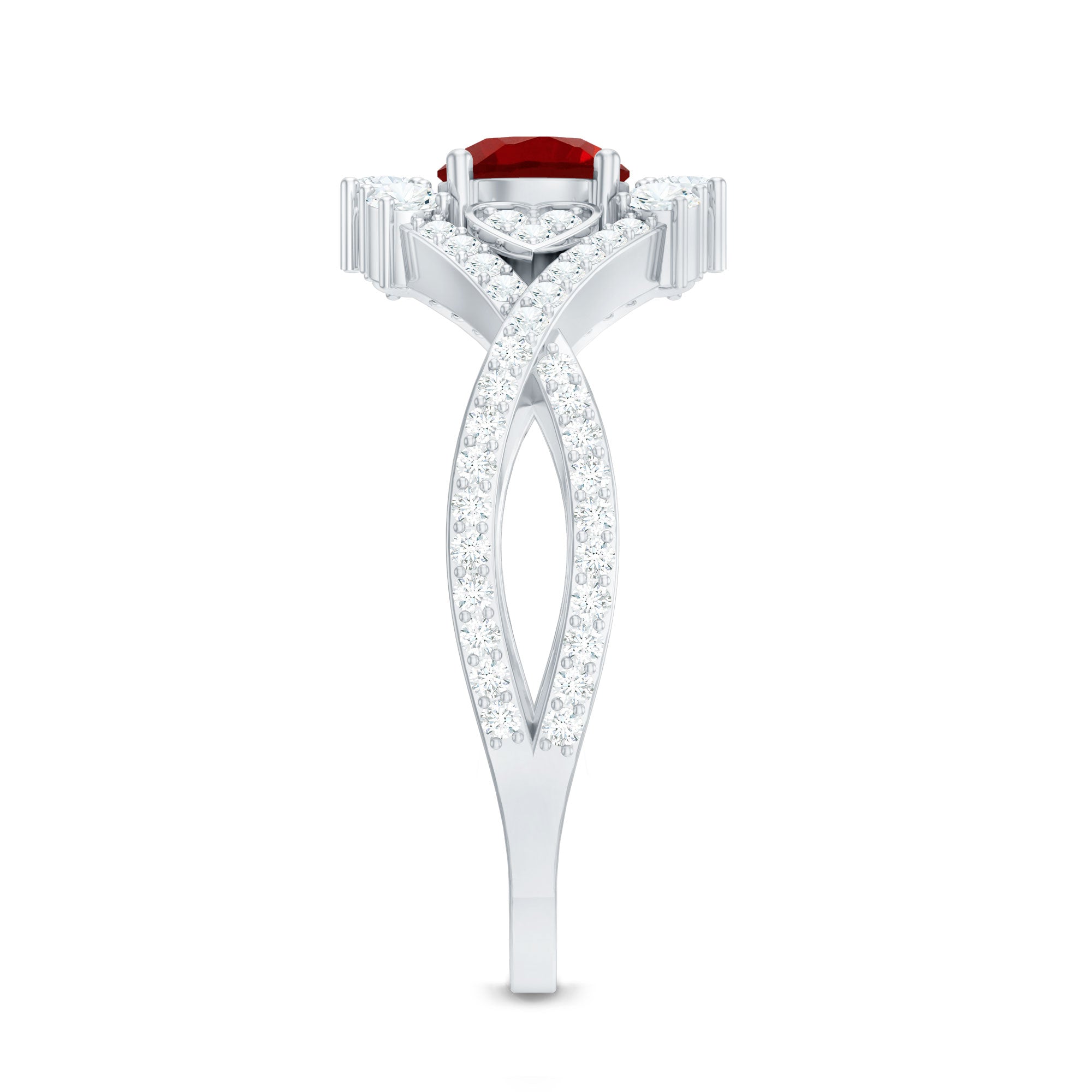 Lab Created Ruby and Moissanite Classic Engagement Ring