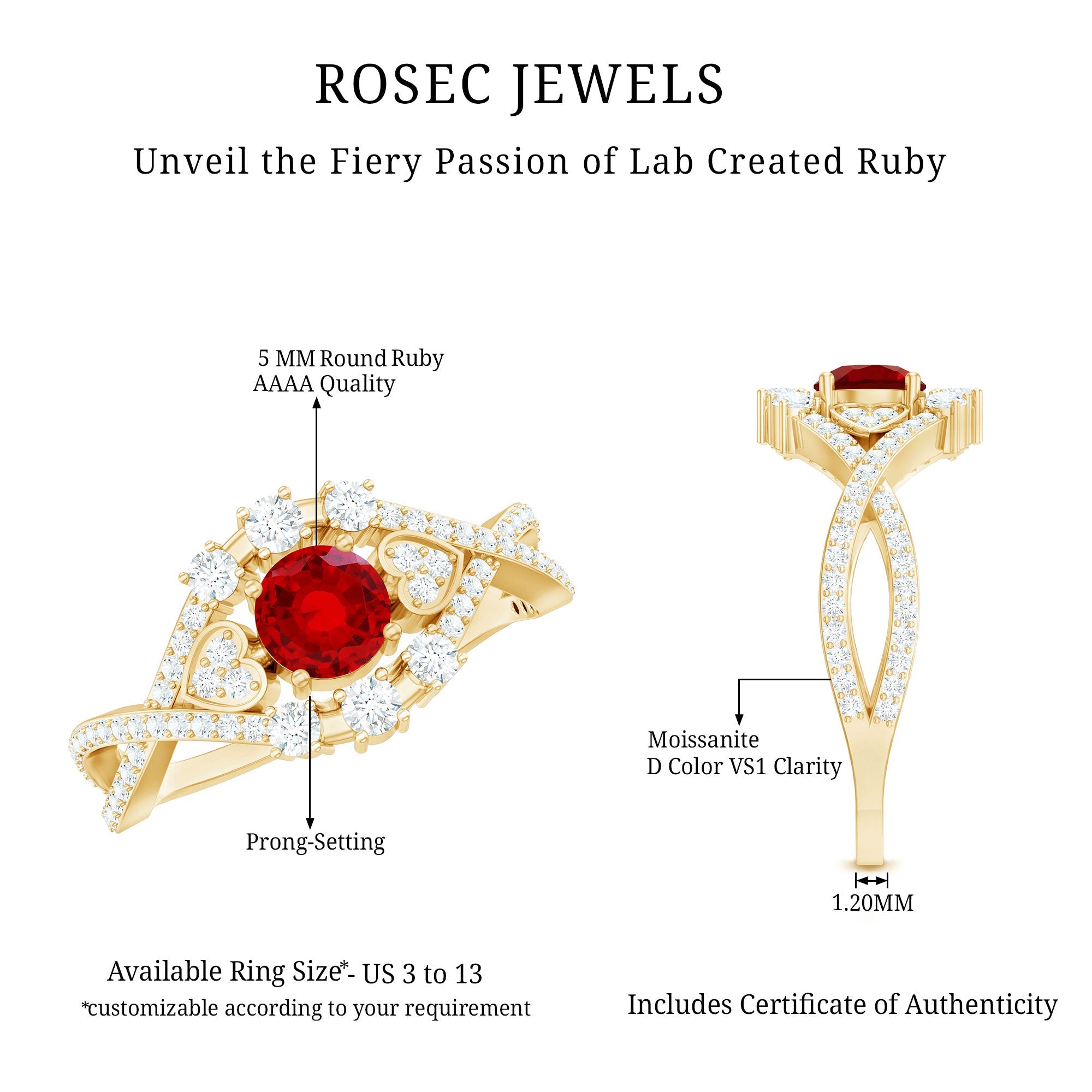 Lab Created Ruby and Moissanite Classic Engagement Ring