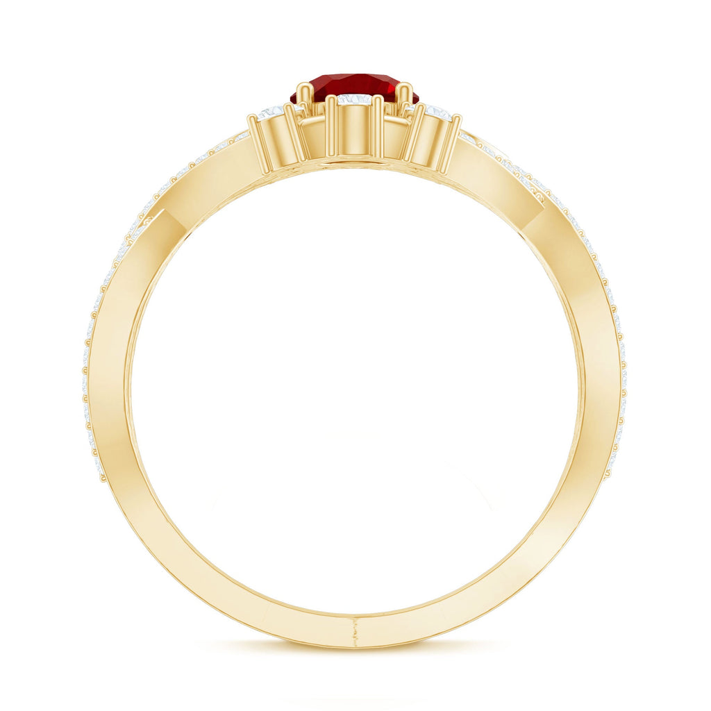Lab Created Ruby and Moissanite Classic Engagement Ring