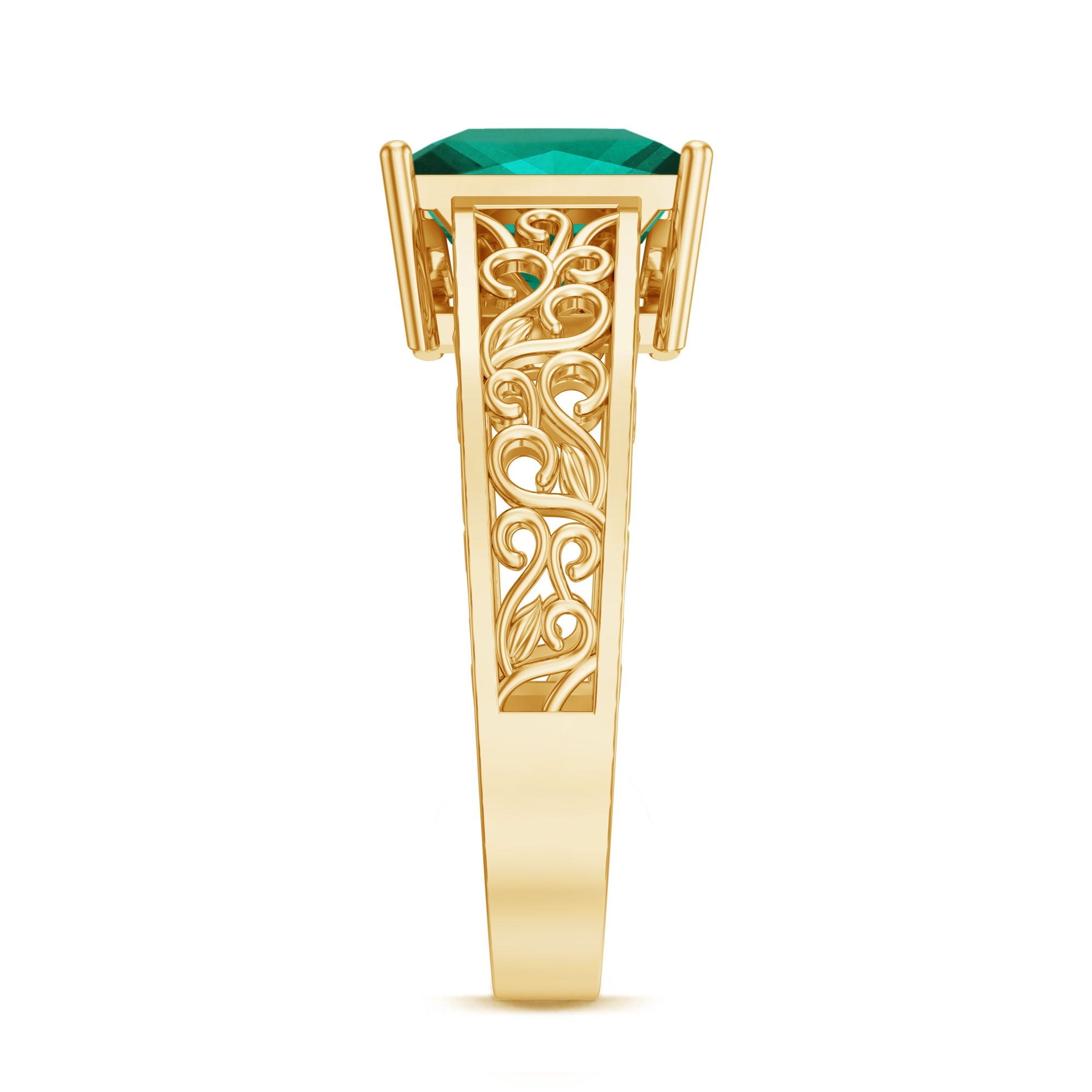 Certified 2.4 Carat Princess Cut Lab Grown Emerald Filigree Engagement Ring