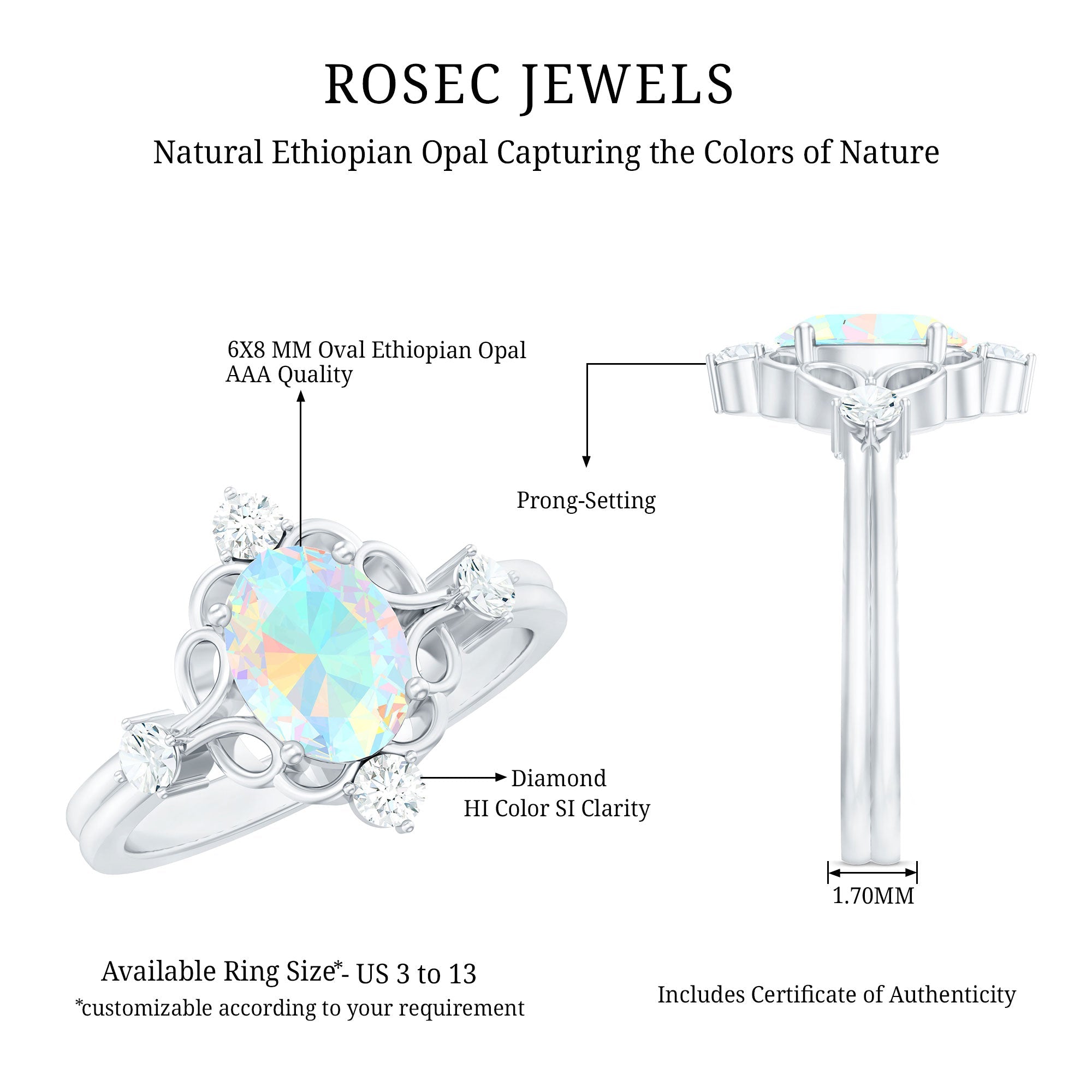 Designer Ethiopian Opal and Diamond  Engagement Ring